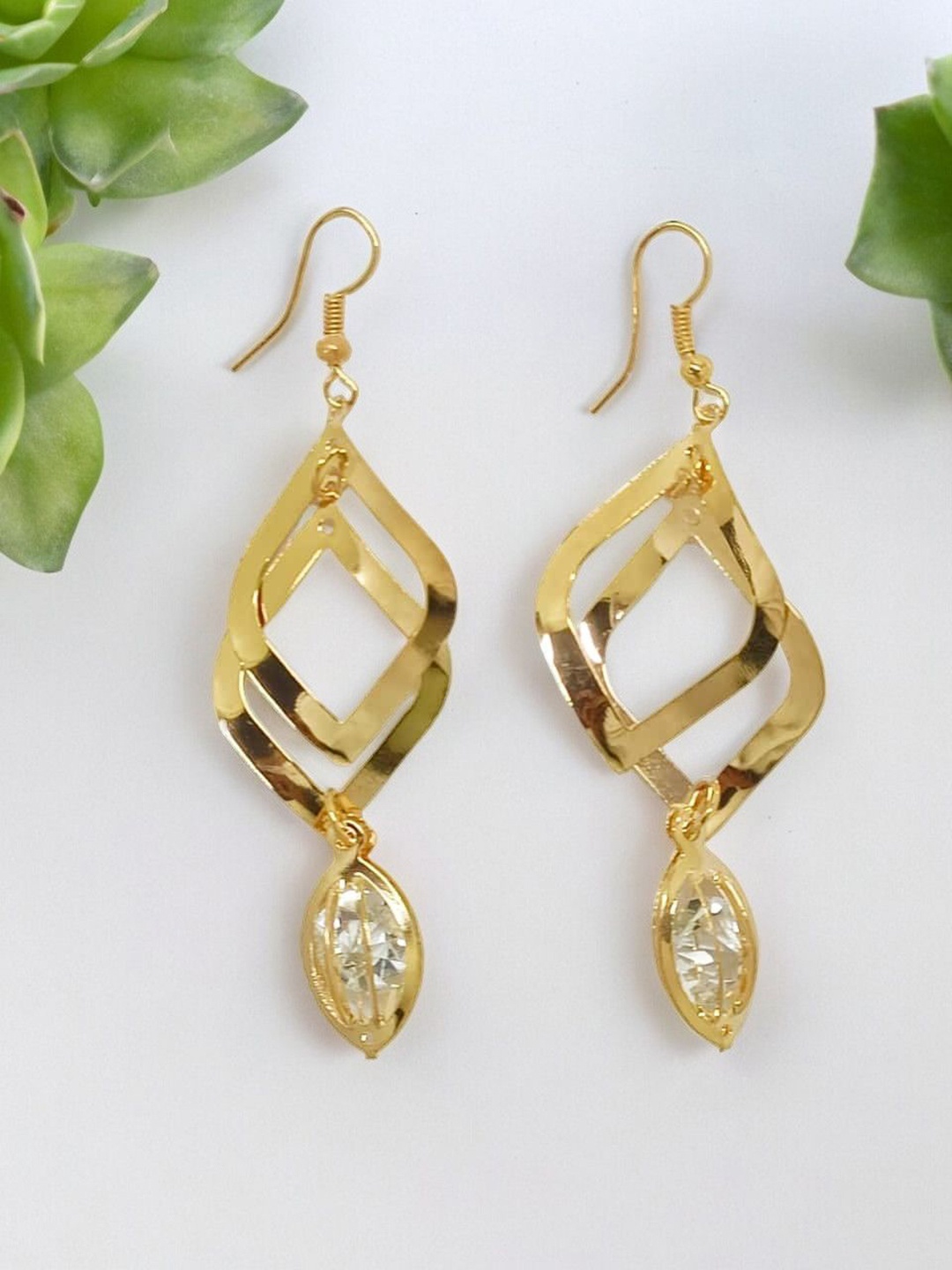 

FEMMIBELLA Oval Drop Earrings, Gold