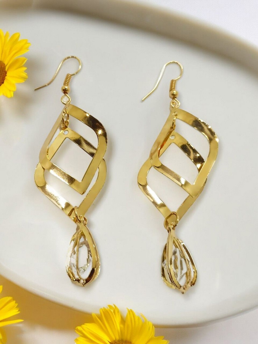 

FEMMIBELLA Diamond Shaped Drop Earrings, Gold