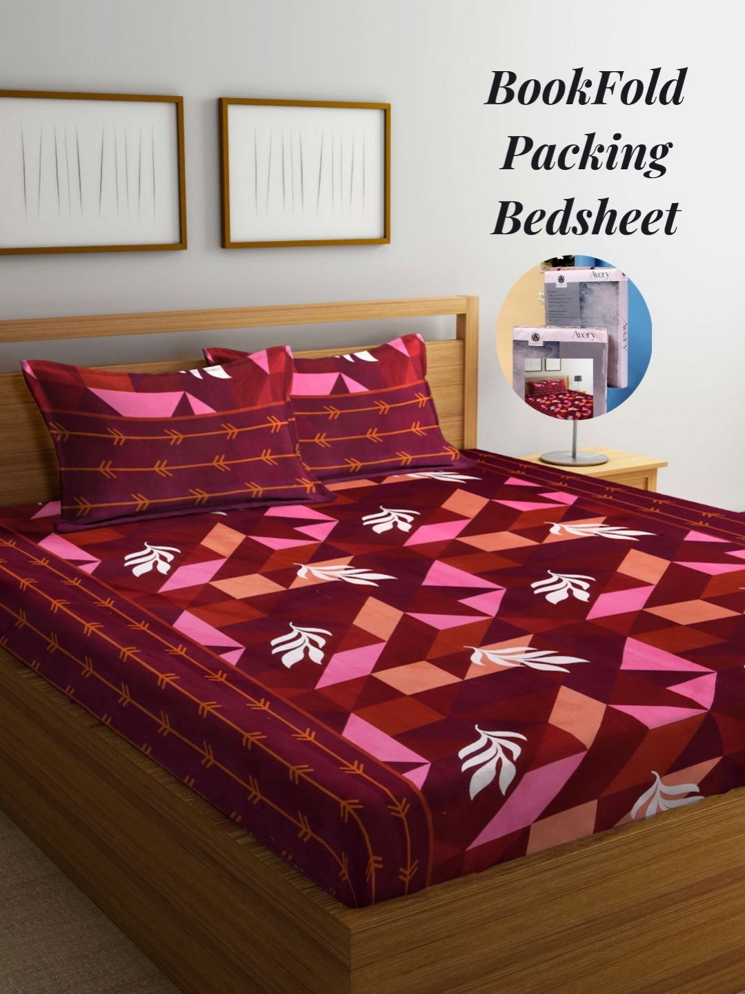 

Arrabi Purple & Pink Geometric 300 TC King Bedsheet with 2 Pillow Covers