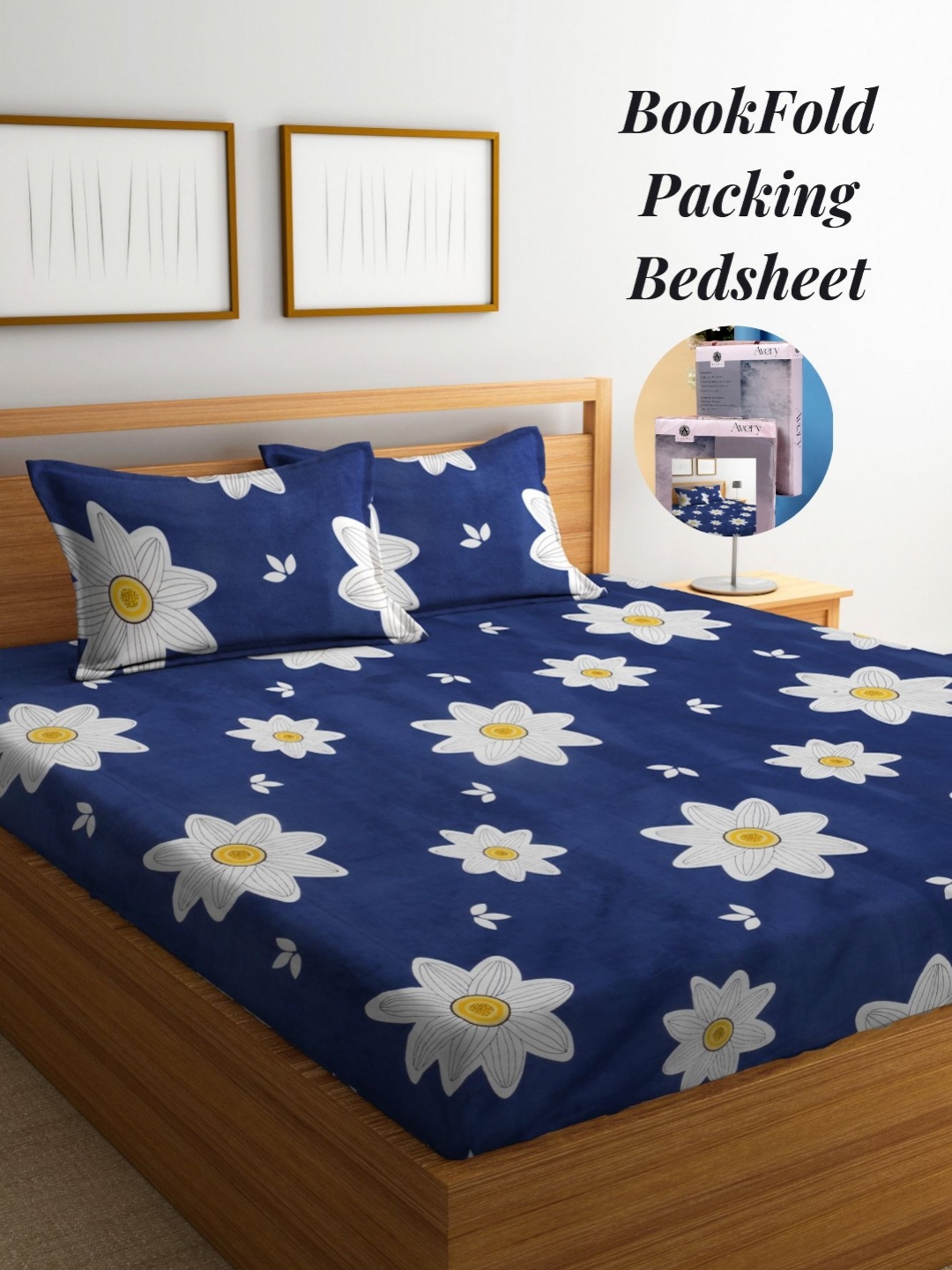 

Arrabi Blue & White Floral 300 TC King Bedsheet with 2 Pillow Covers