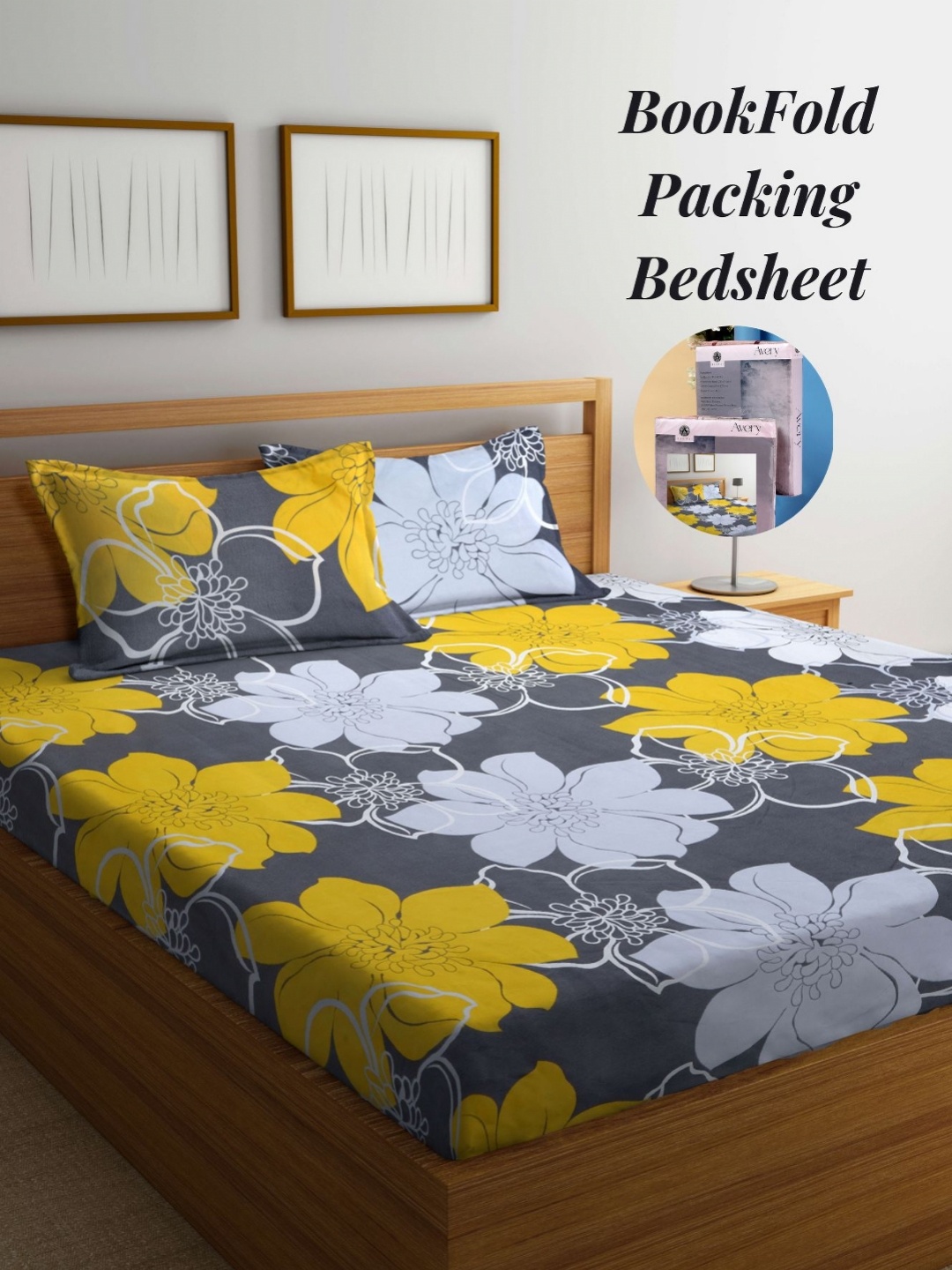 

Arrabi Grey & Yellow Floral 300 TC King Bedsheet with 2 Pillow Covers