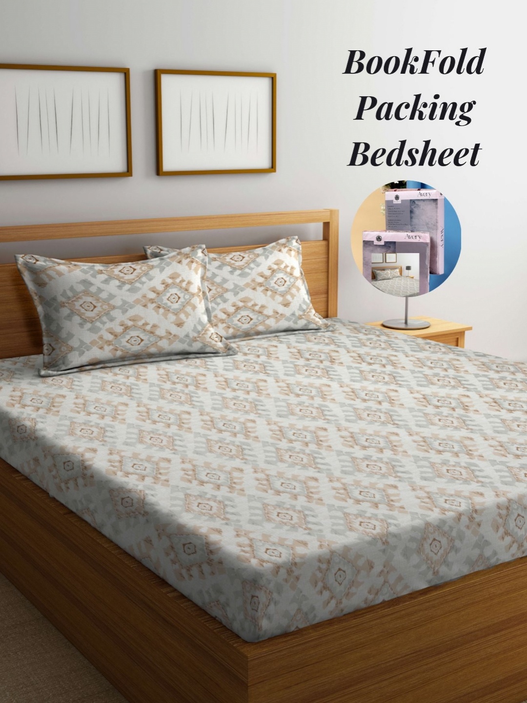 

Arrabi Grey & Brown Graphic 300 TC King Bedsheet with 2 Pillow Covers