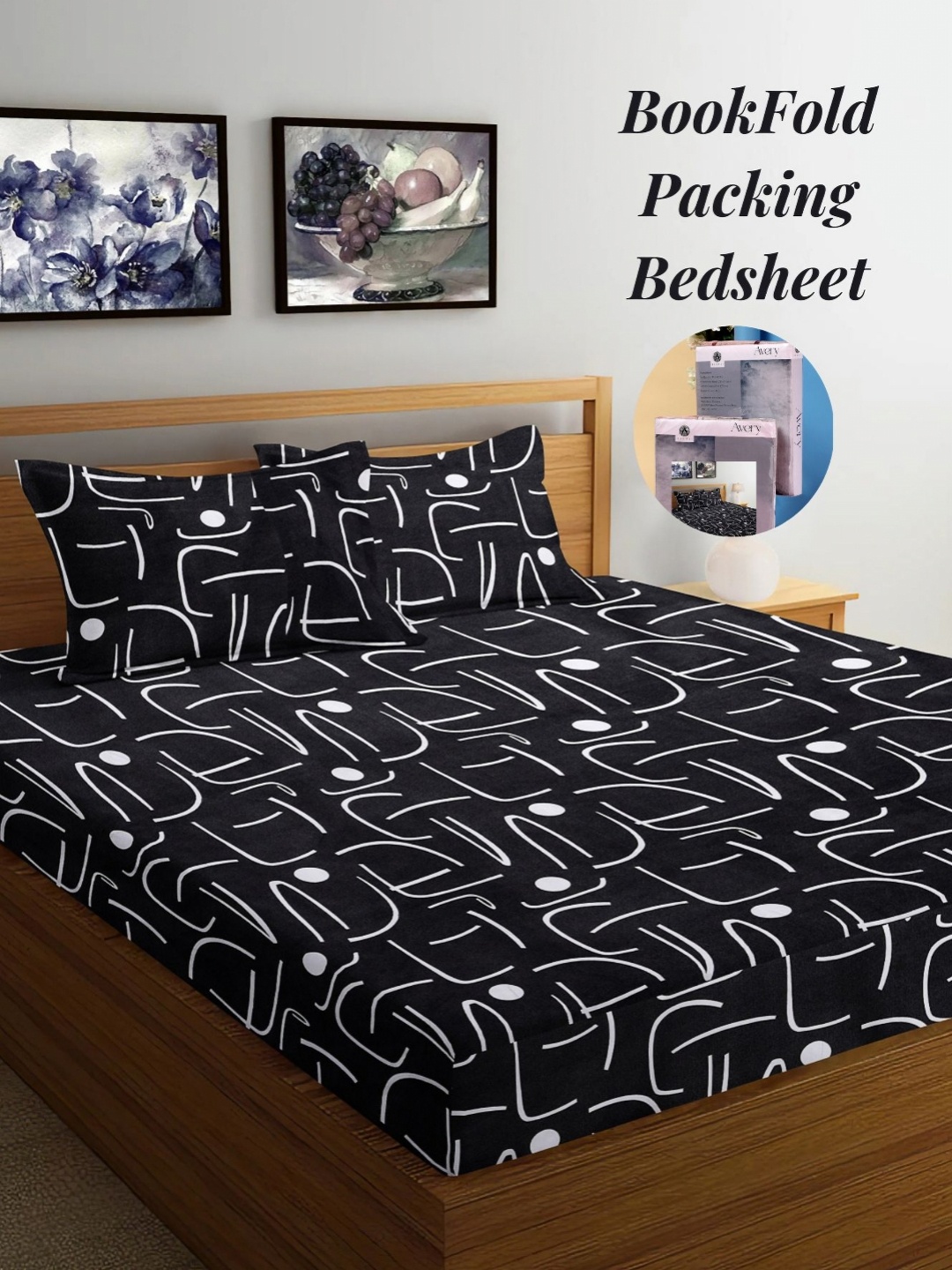 

Arrabi Black & White 300 TC King Bedsheet with 2 Pillow Covers