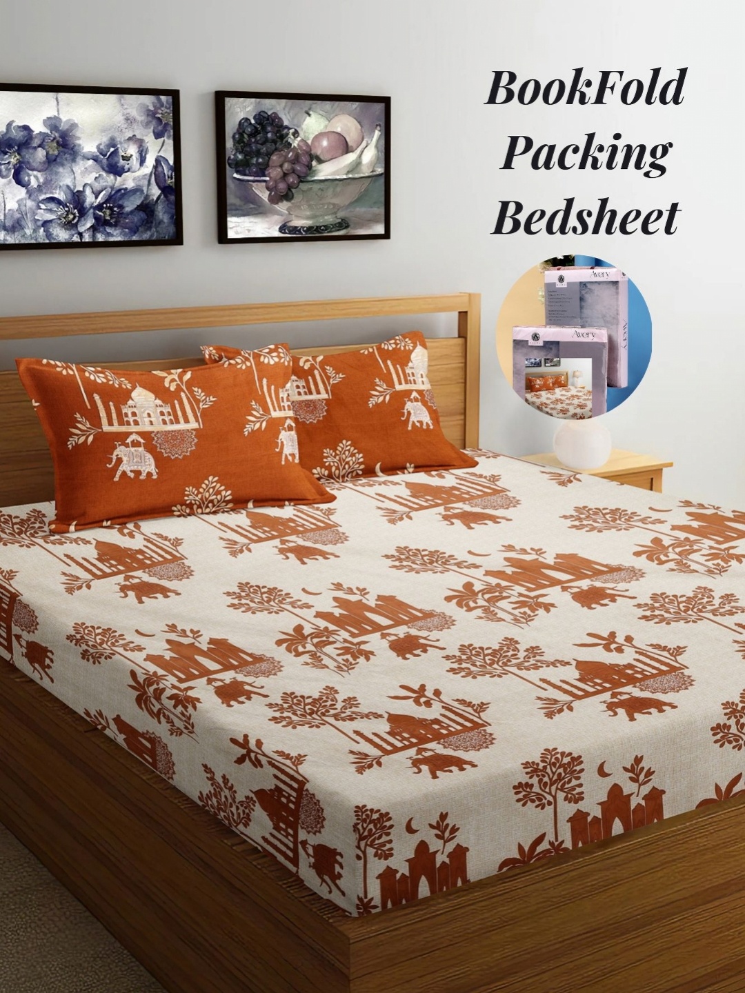 

Arrabi White & Brown Ethnic Motifs 300 TC King Bedsheet with 2 Pillow Covers