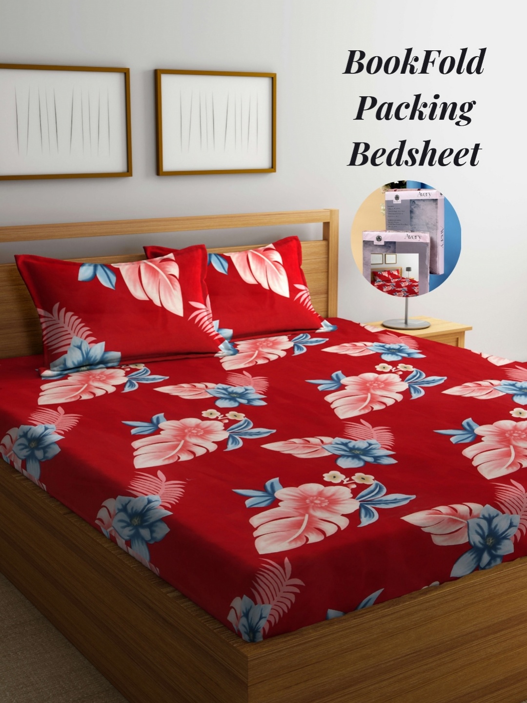 

Arrabi Red & Pink Floral 300 TC King Bedsheet with 2 Pillow Covers