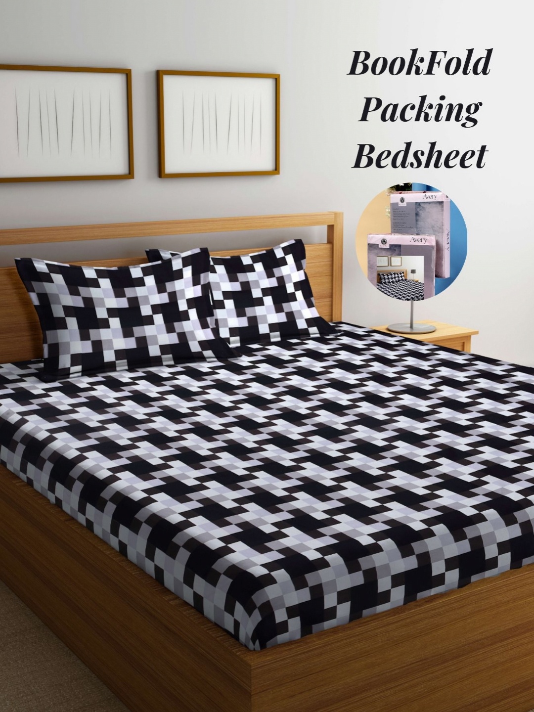 

Arrabi Black & White Geometric 300 TC King Bedsheet with 2 Pillow Covers