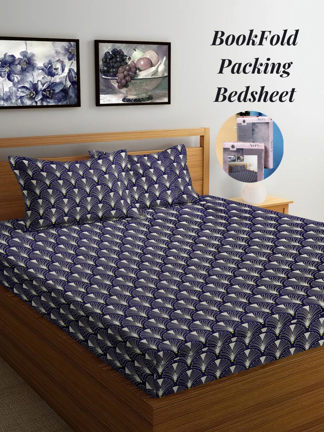 

Arrabi Blue & White Geometric 300 TC King Bedsheet with 2 Pillow Covers