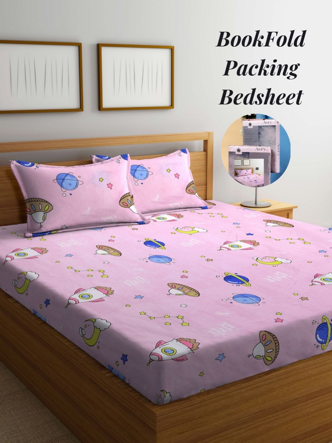 

Arrabi Pink & White Cartoon Characters 300 TC King Bedsheet with 2 Pillow Covers