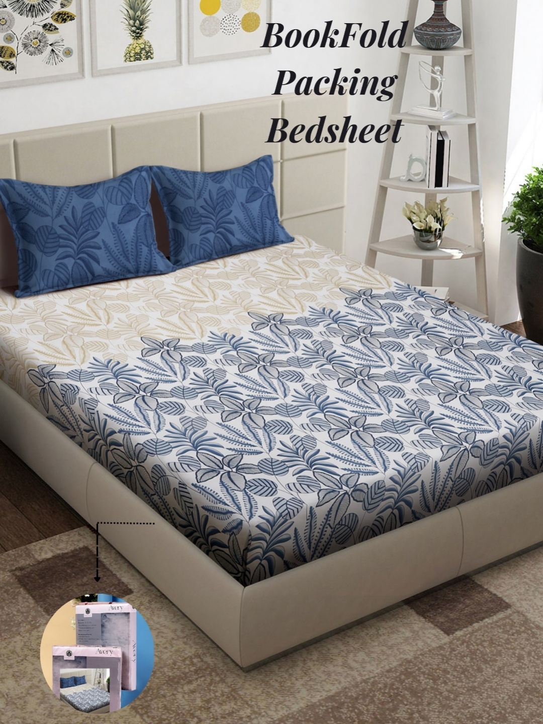 

Arrabi White & Blue Floral 300 TC King Bedsheet with 2 Pillow Covers
