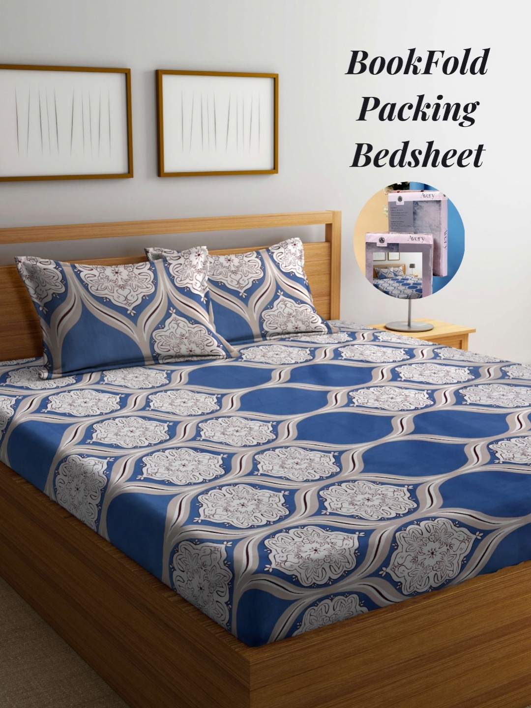 

Arrabi Beige & Blue Ethnic Motifs 300 TC King Bedsheet with 2 Pillow Covers