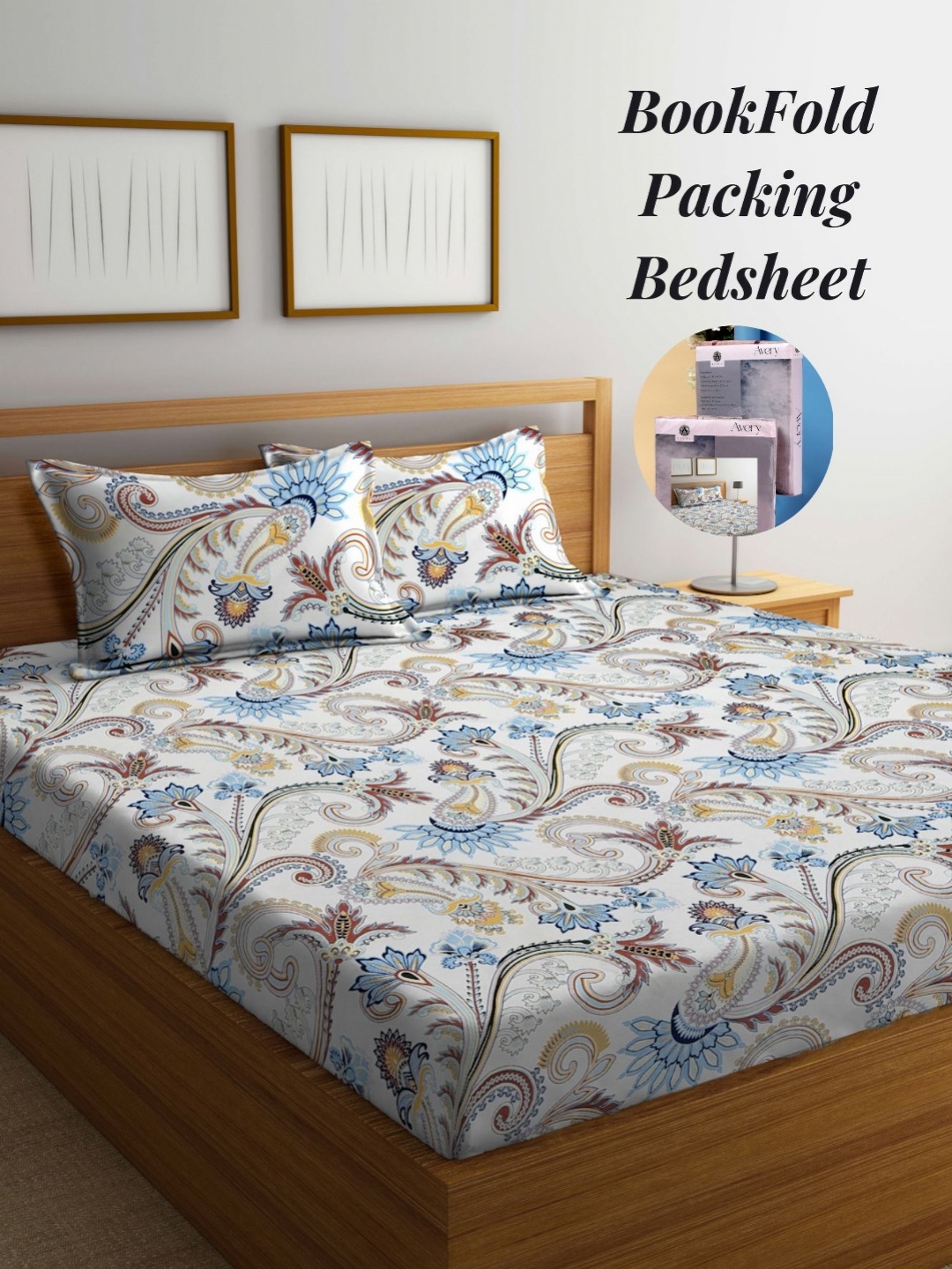 

Arrabi White & Blue Floral 300 TC King Bedsheet with 2 Pillow Covers