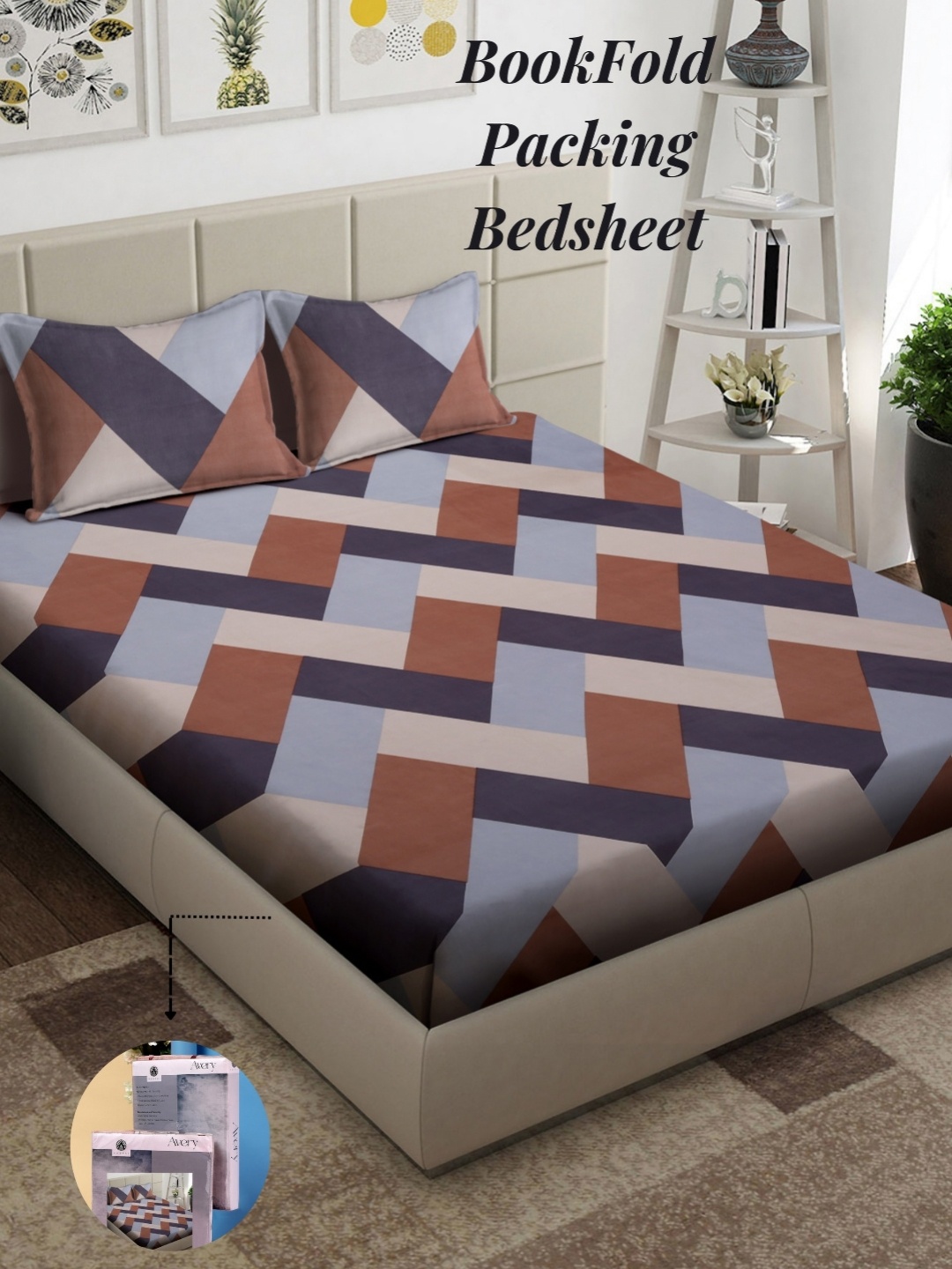 

Arrabi White & Brown Geometric 300 TC King Bedsheet with 2 Pillow Covers