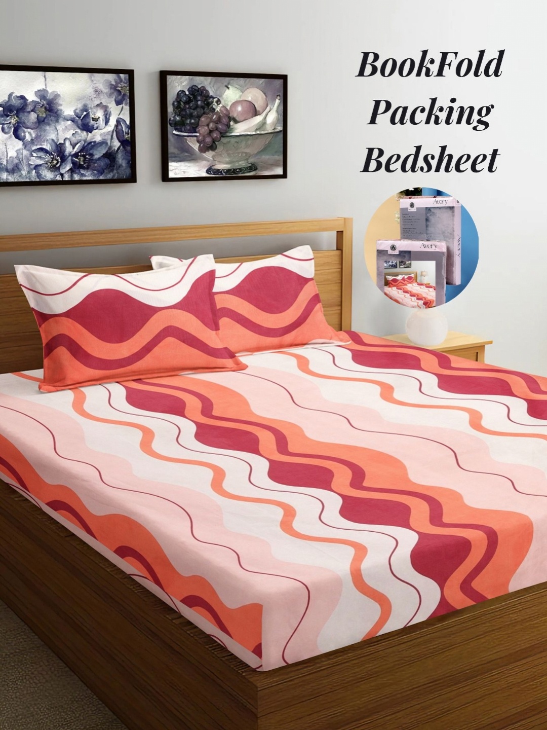 

Arrabi White & Pink Striped 300 TC King Bedsheet with 2 Pillow Covers