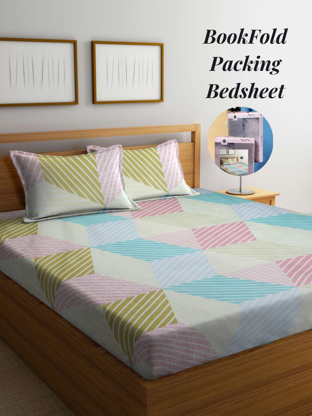 

Arrabi Green & White Geometric 300 TC King Bedsheet with 2 Pillow Covers
