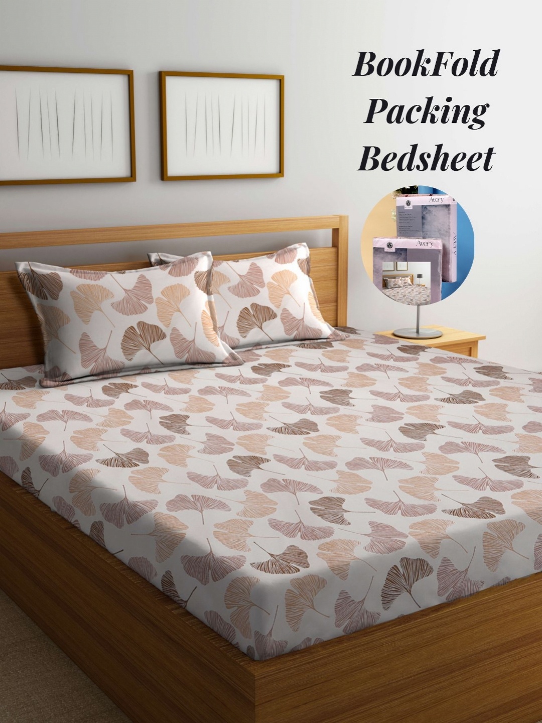 

Arrabi Cream-Coloured & Brown Floral 300 TC King Bedsheet with 2 Pillow Covers