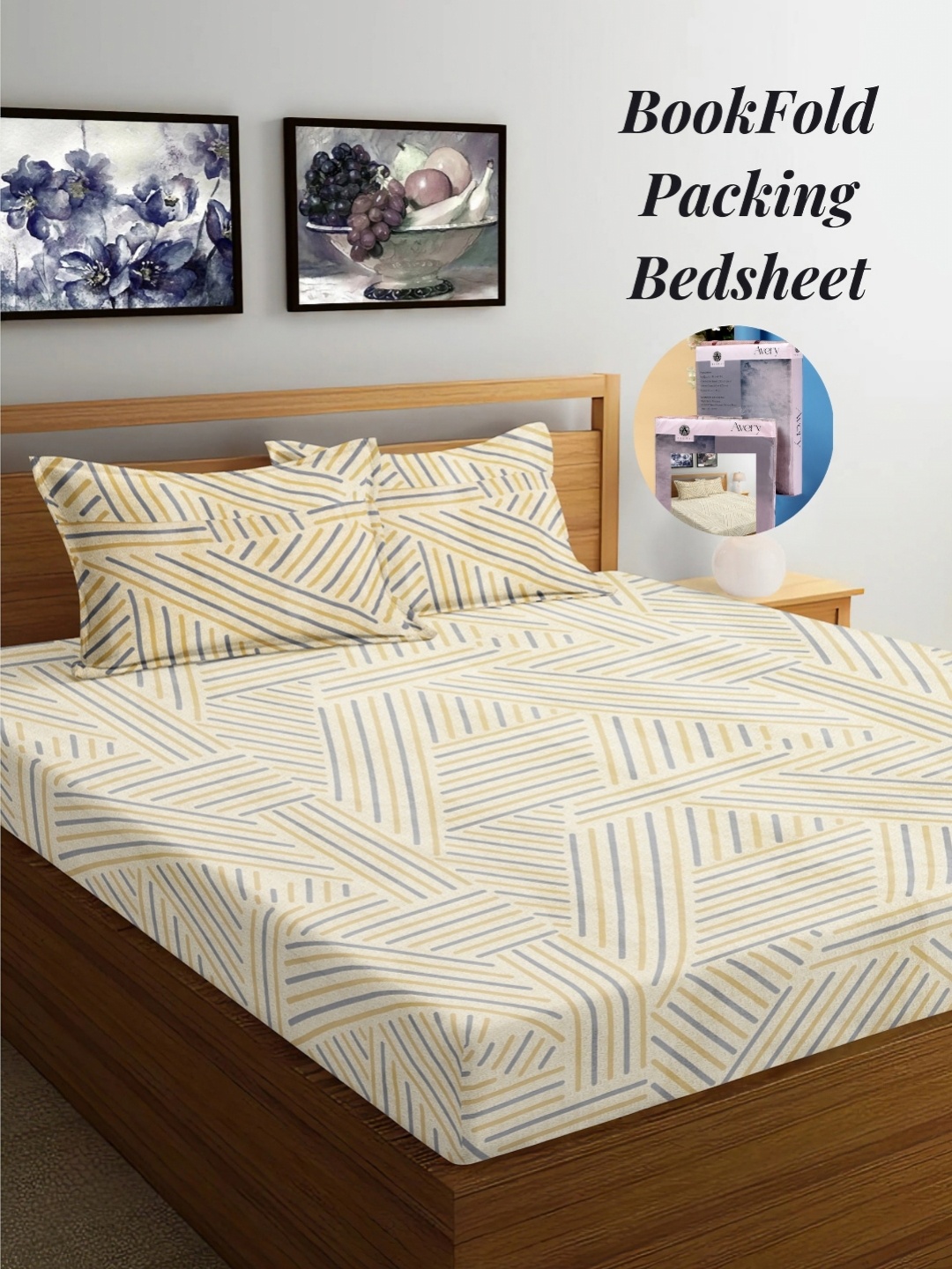 

Arrabi Beige & Blue Striped 300 TC King Bedsheet with 2 Pillow Covers