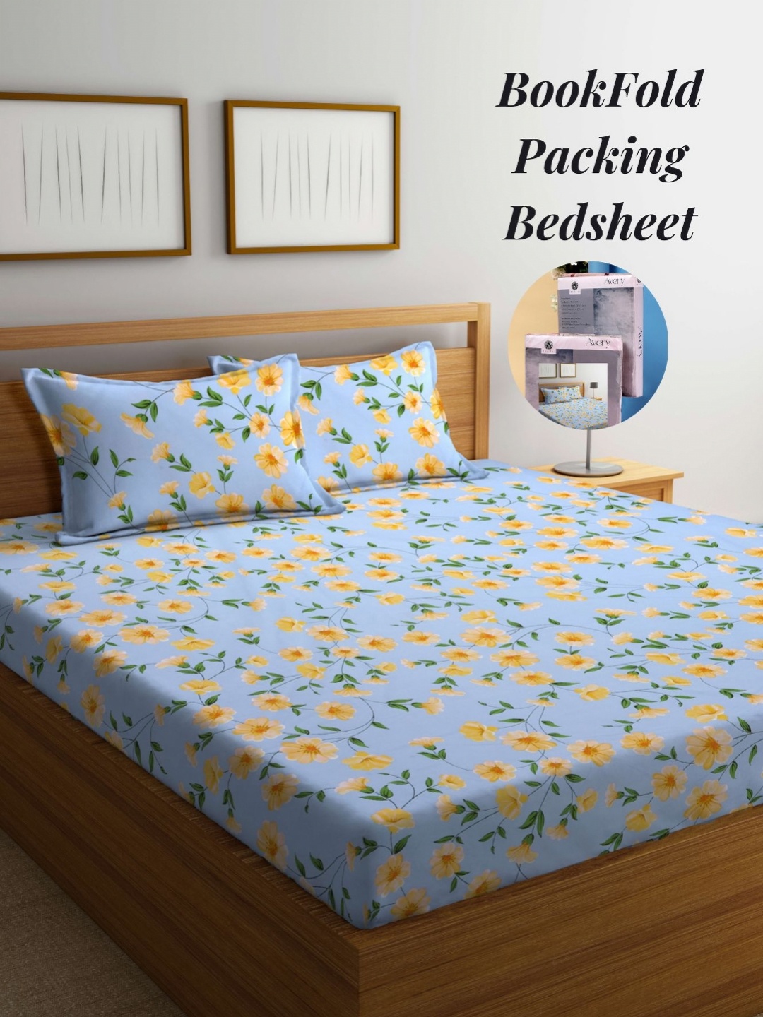 

Arrabi Blue & Yellow Floral 300 TC King Bedsheet with 2 Pillow Covers
