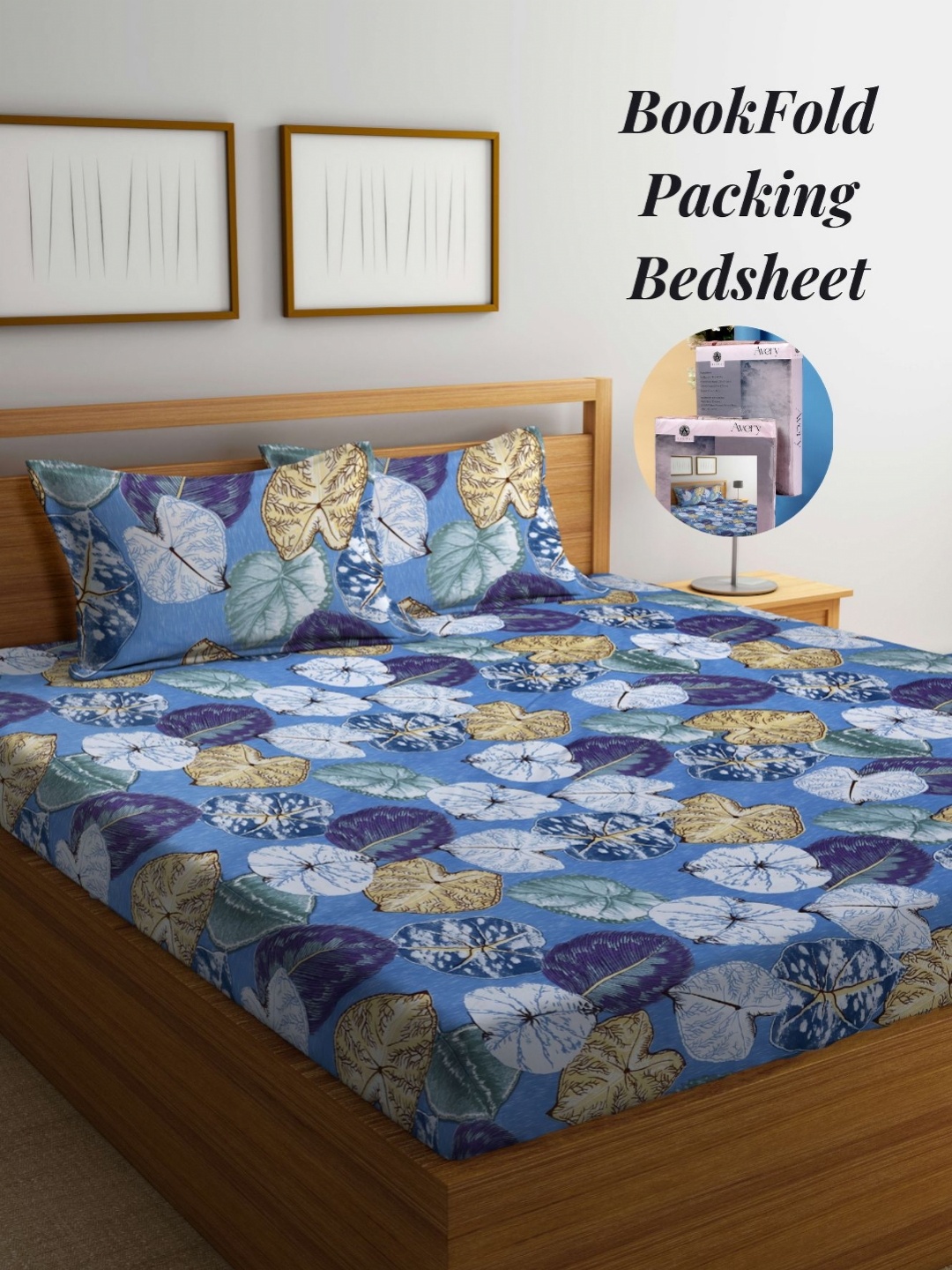 

Arrabi Blue & Green Floral 300 TC King Bedsheet with 2 Pillow Covers