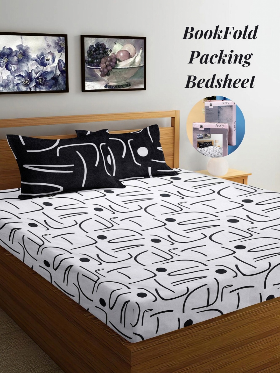 

Arrabi Grey & Black Geometric 300 TC King Bedsheet with 2 Pillow Covers