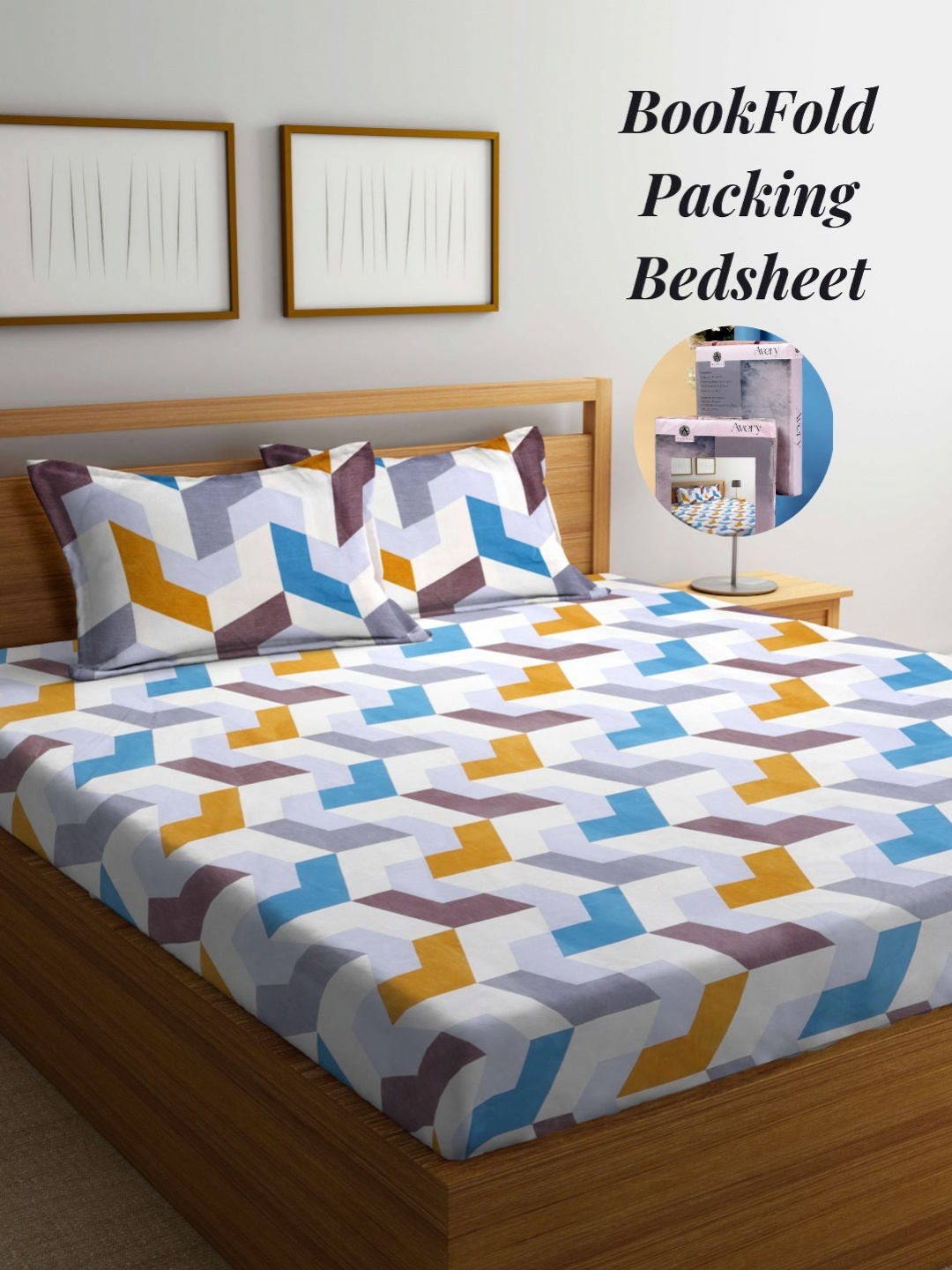 

Arrabi White & Blue 300 TC King Bedsheet with 2 Pillow Covers