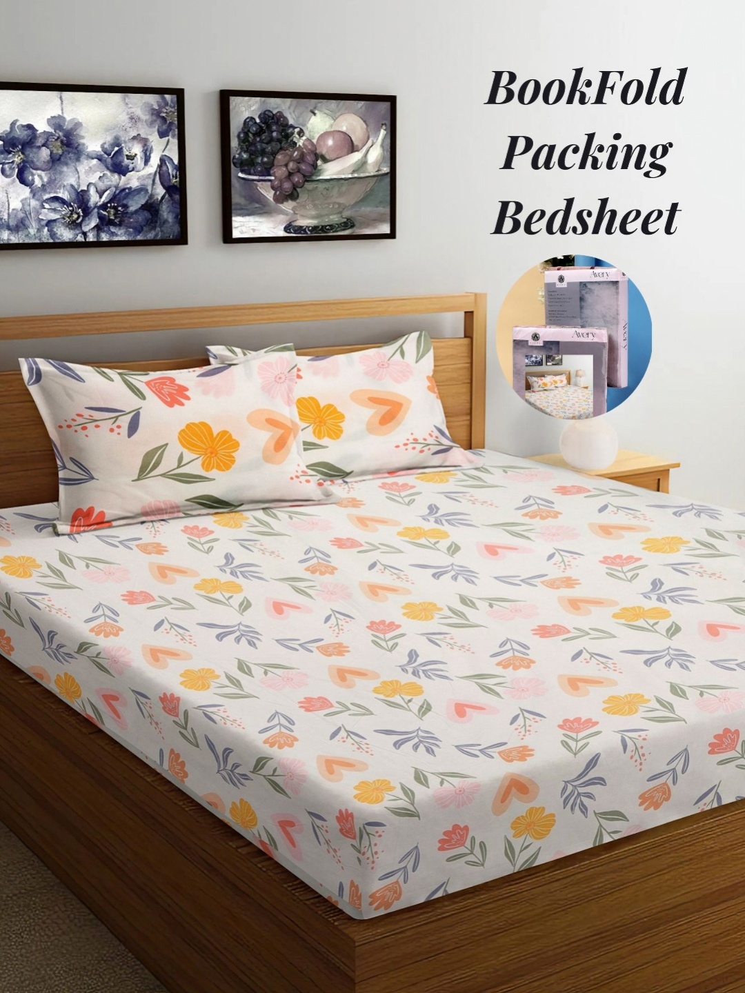

Arrabi Cream-Coloured & Yellow Floral 300 TC King Bedsheet with 2 Pillow Covers