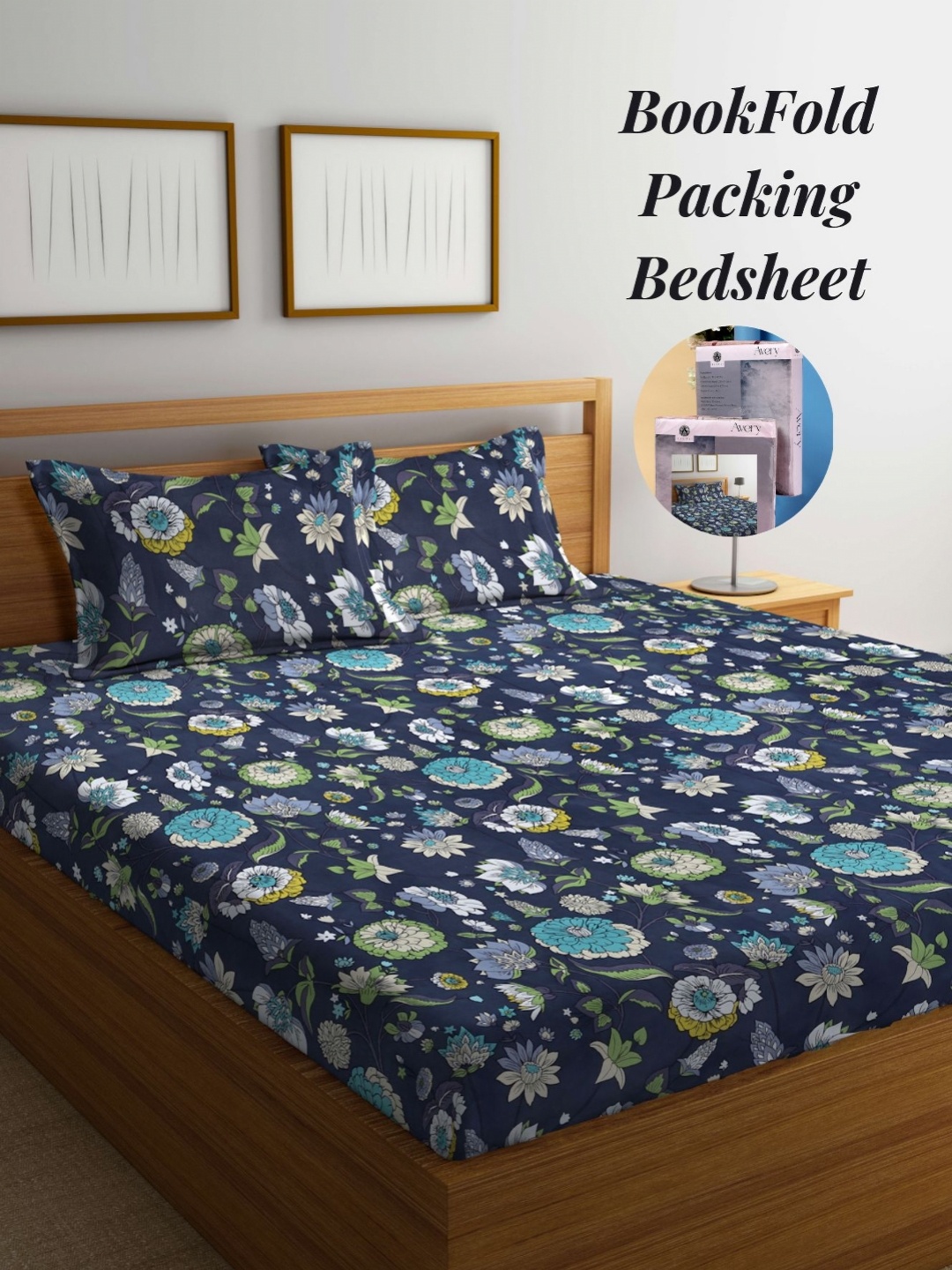 

Arrabi Grey & Blue Floral 300 TC King Bedsheet with 2 Pillow Covers