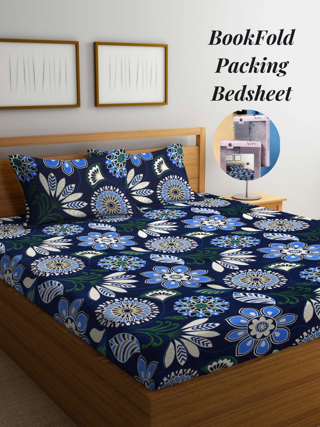 

Arrabi Blue & White Floral 300 TC King Bedsheet with 2 Pillow Covers