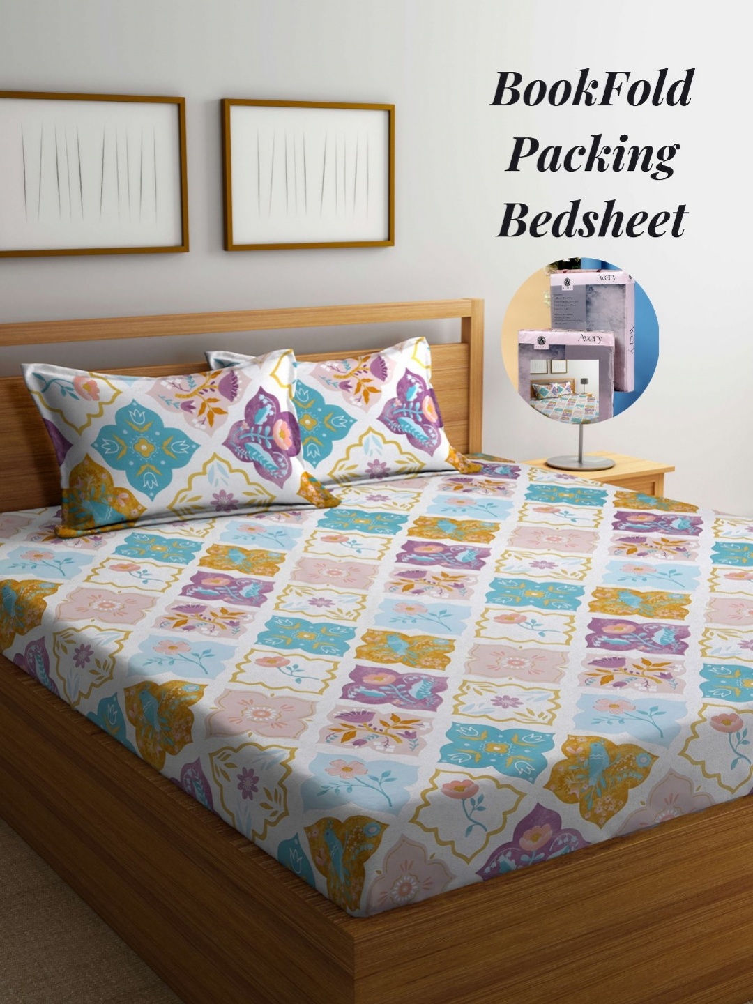 

Arrabi White & Blue Floral 300 TC King Bedsheet with 2 Pillow Covers