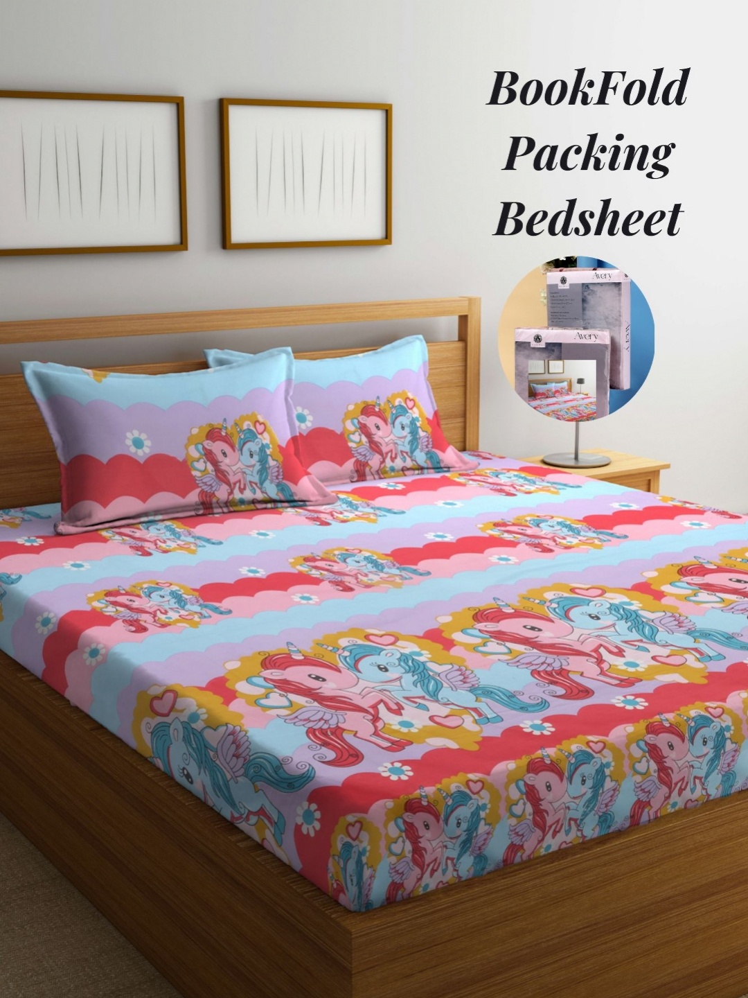 

Arrabi Pink & Blue Floral 300 TC King Bedsheet with 2 Pillow Covers
