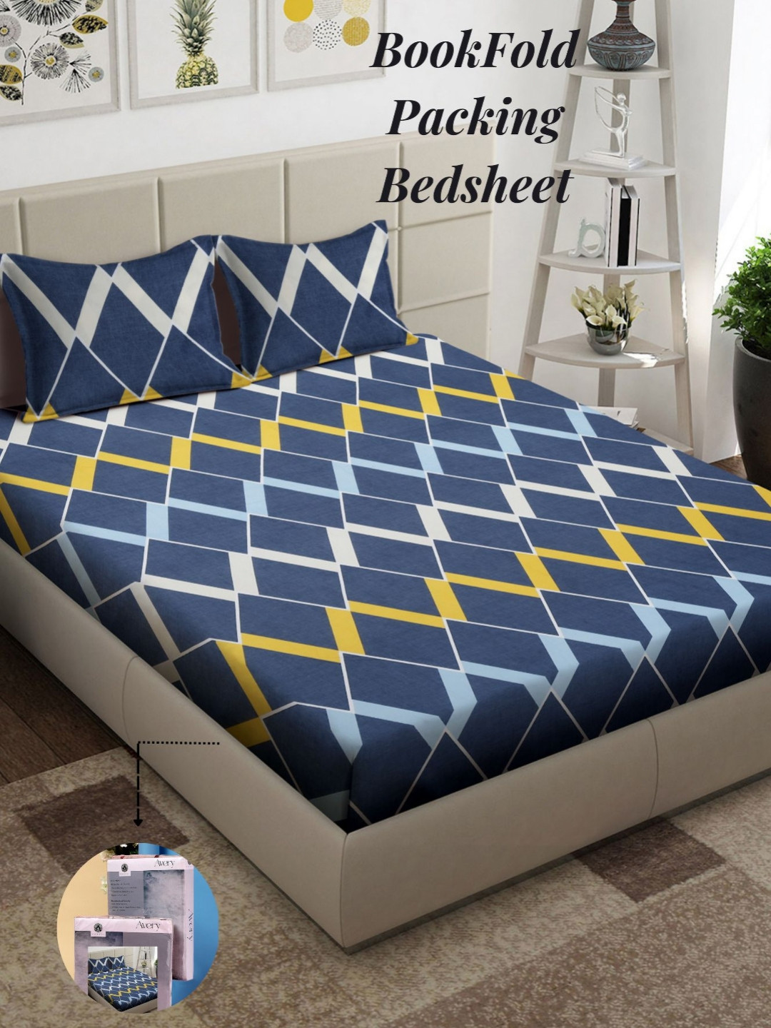

Arrabi Grey & White Geometric 300 TC King Bedsheet with 2 Pillow Covers