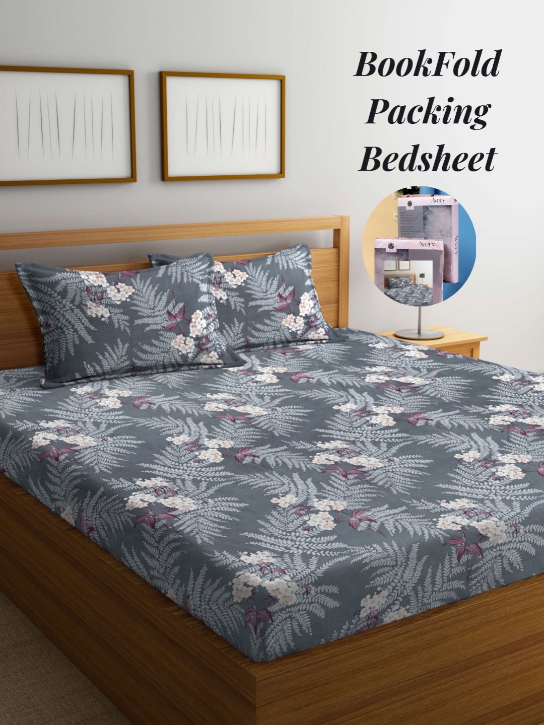 

Arrabi Grey & White Floral 300 TC King Bedsheet with 2 Pillow Covers