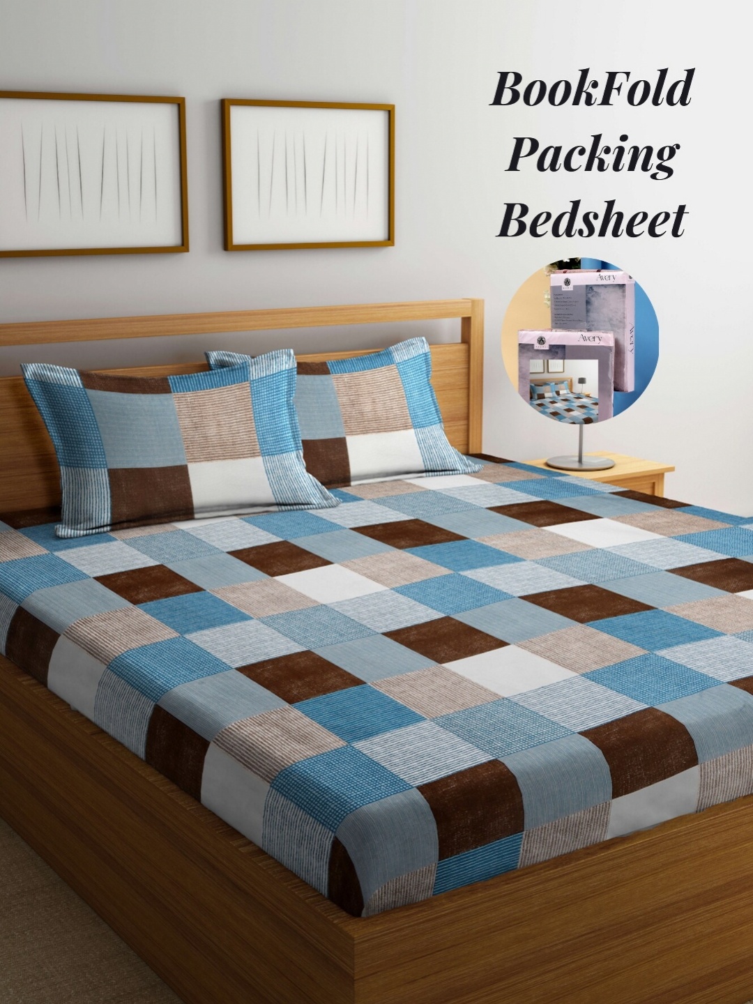 

Arrabi Blue & White Geometric 300 TC King Bedsheet with 2 Pillow Covers