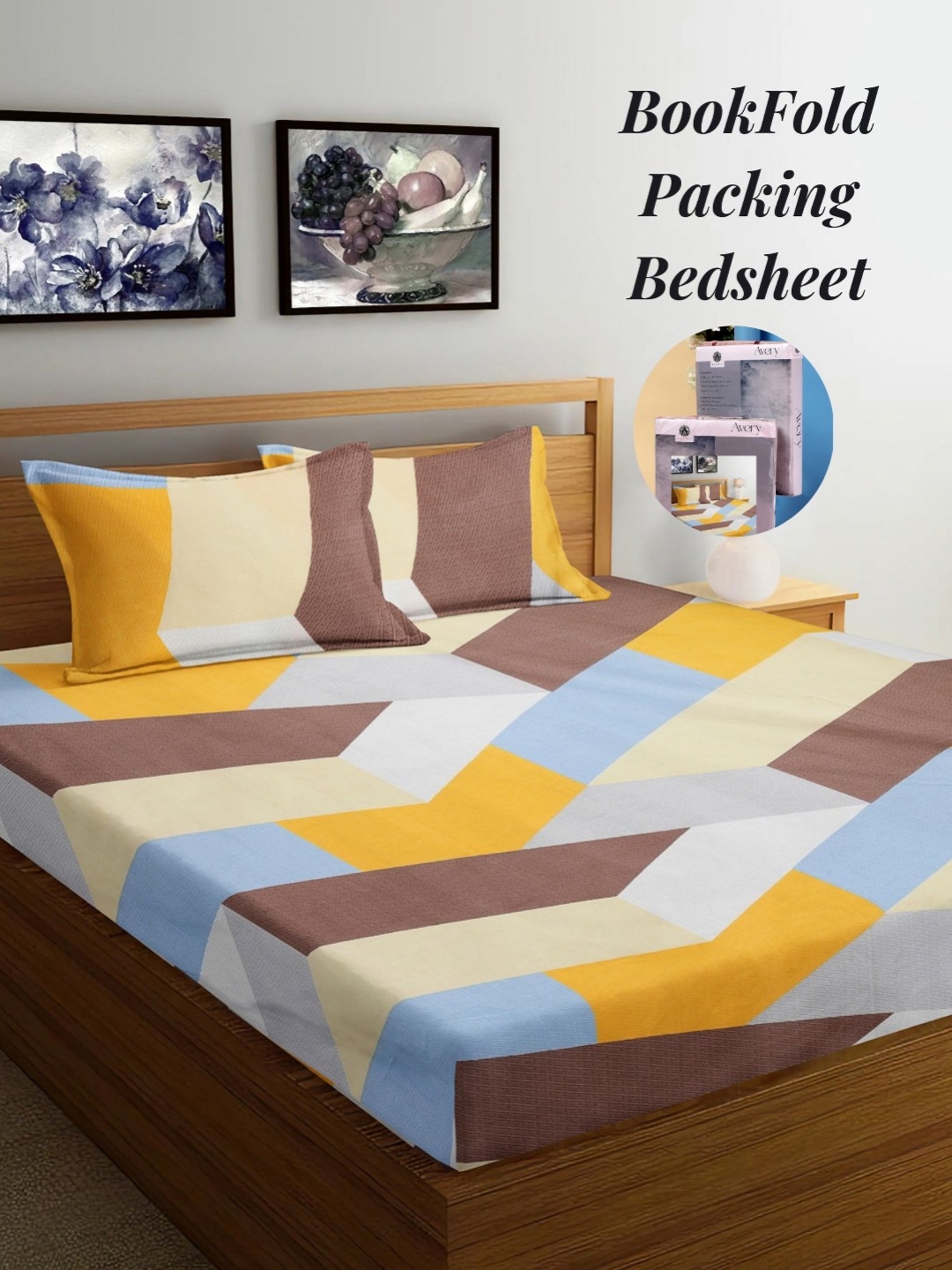 

Arrabi Yellow & Beige Geometric 300 TC King Bedsheet with 2 Pillow Covers
