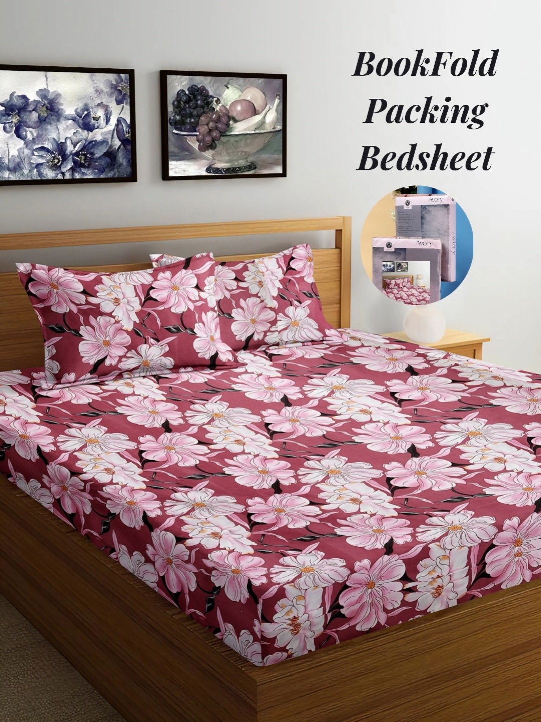 

Arrabi Pink & White Floral 300 TC King Bedsheet with 2 Pillow Covers