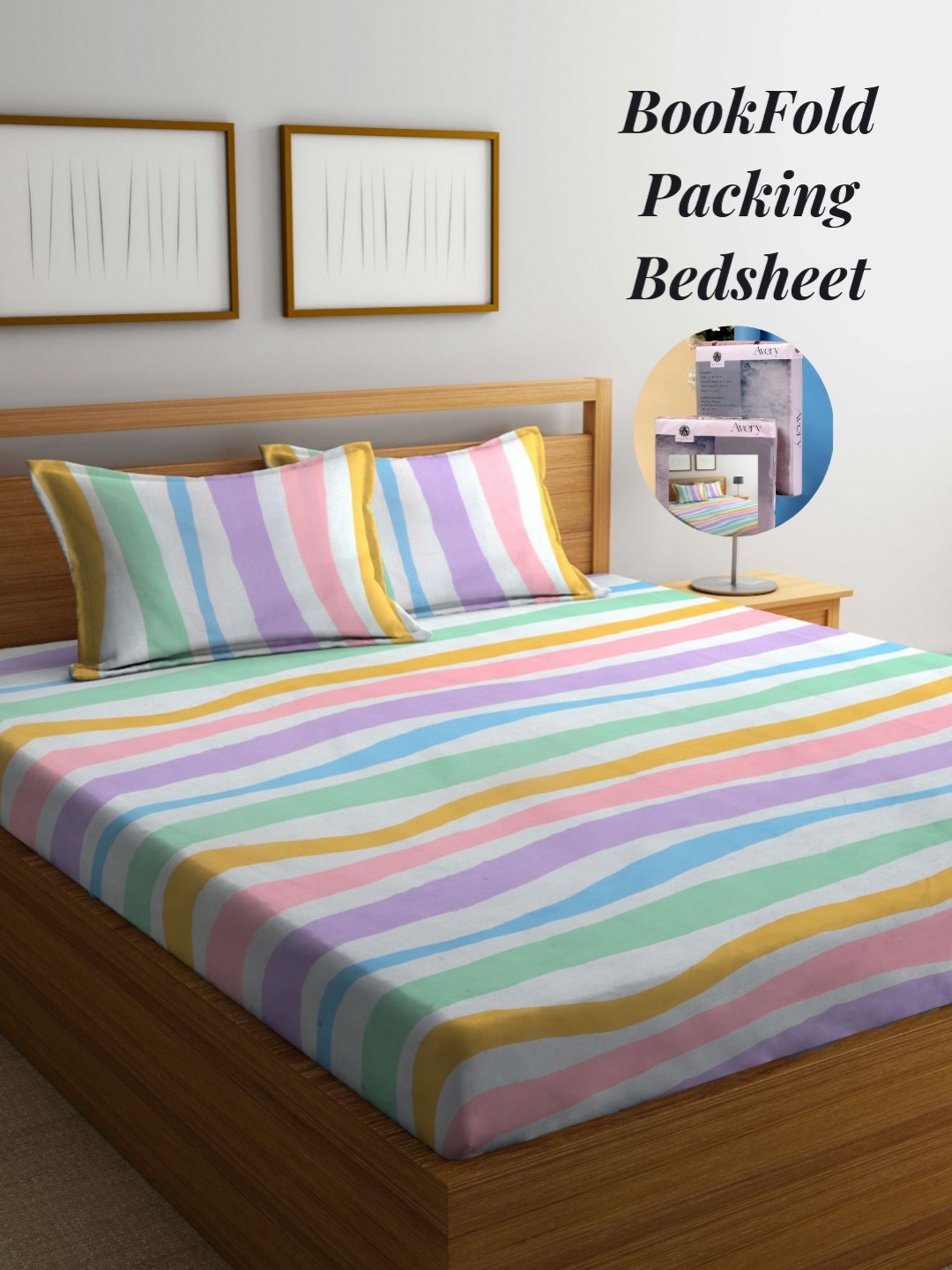 

Arrabi Blue & Pink Striped 300 TC King Bedsheet with 2 Pillow Covers
