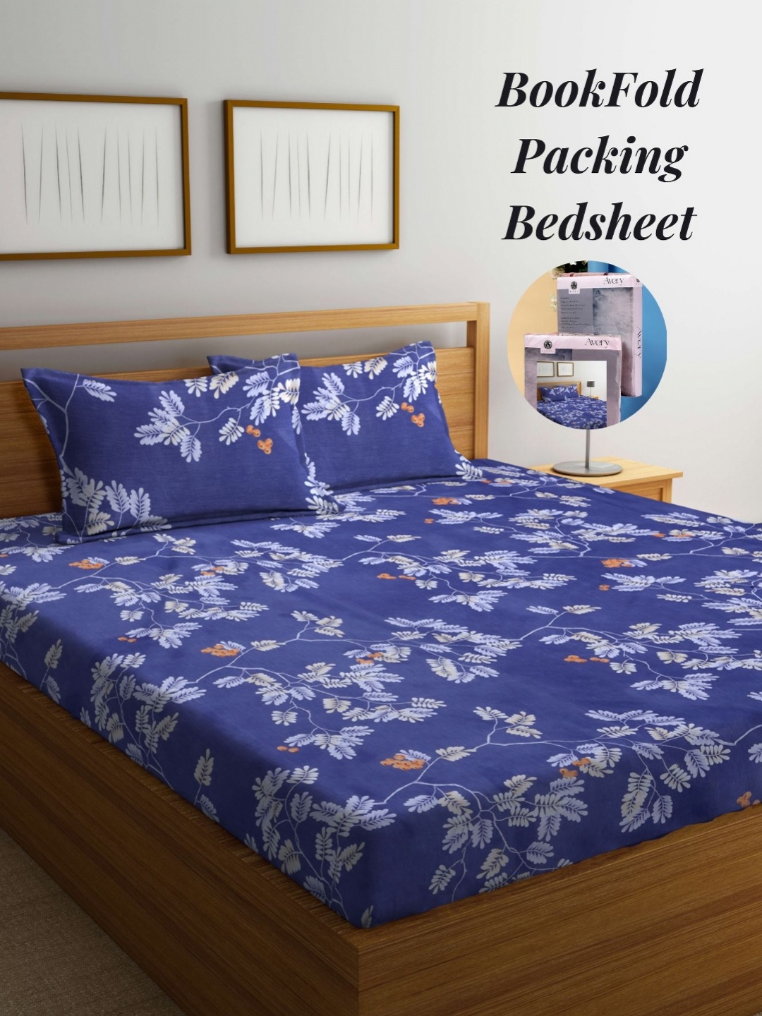 

Arrabi Blue & Grey Floral 300 TC King Bedsheet with 2 Pillow Covers