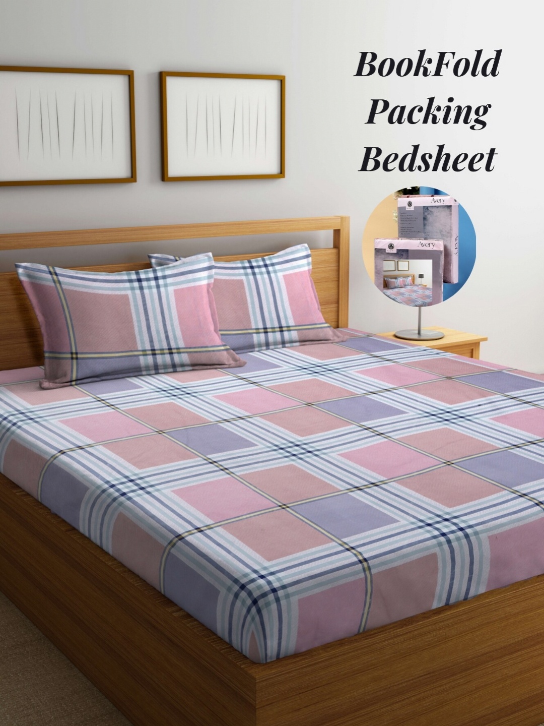 

Arrabi Blue & Pink Geometric 300 TC King Bedsheet with 2 Pillow Covers