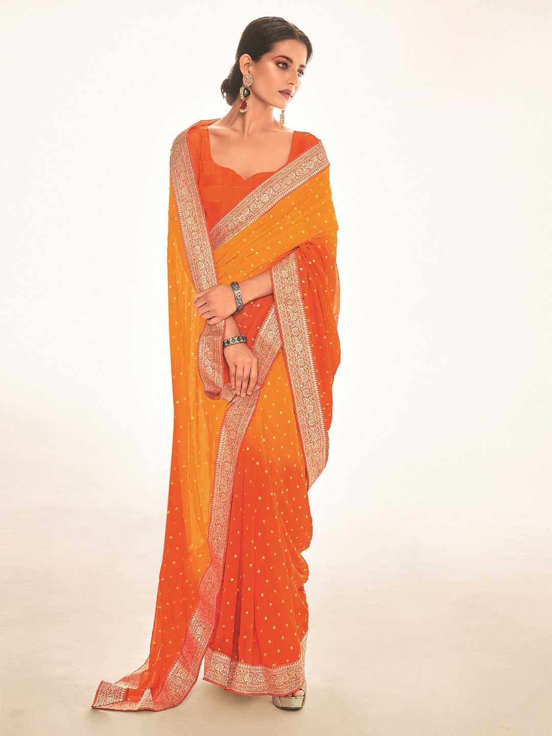 

Mitera Woven Design Zari Saree, Orange