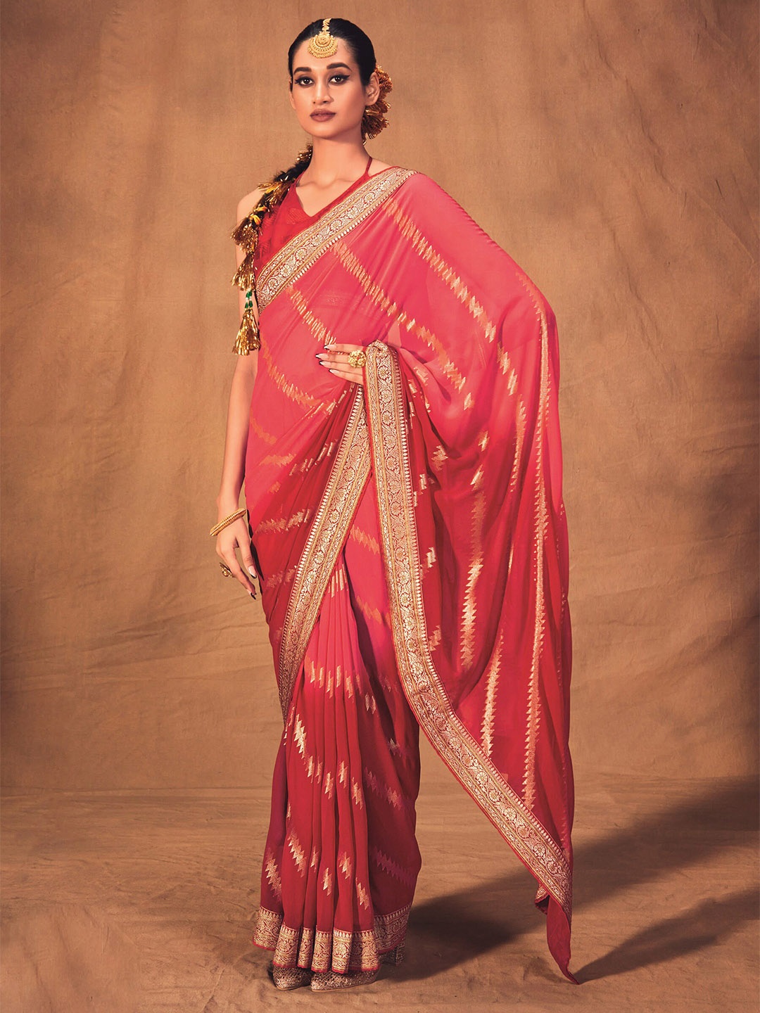 

Mitera Ethnic Motifs Zari Saree, Pink