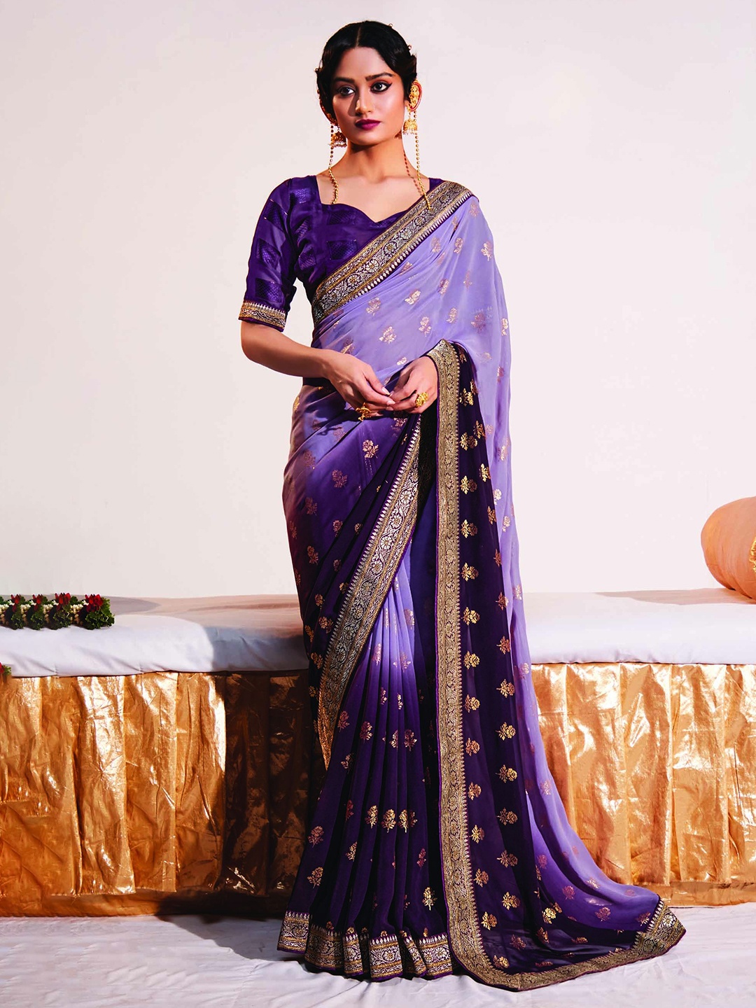 

Mitera Ethnic Motifs Zari Saree, Purple