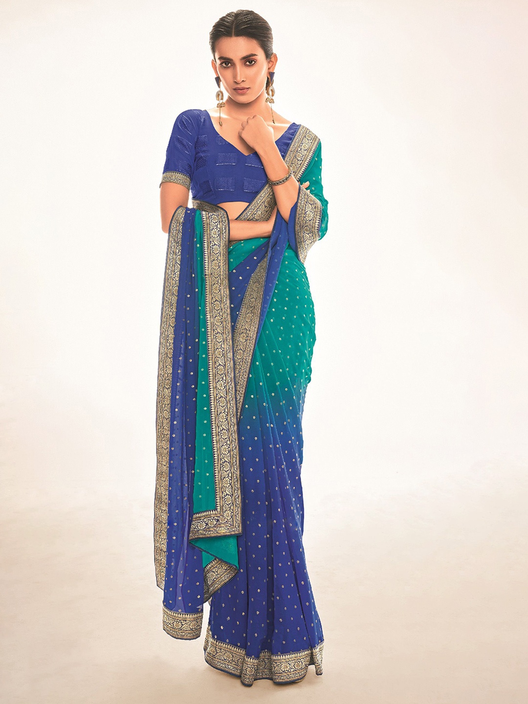 

Mitera Zari Woven Design Saree, Blue