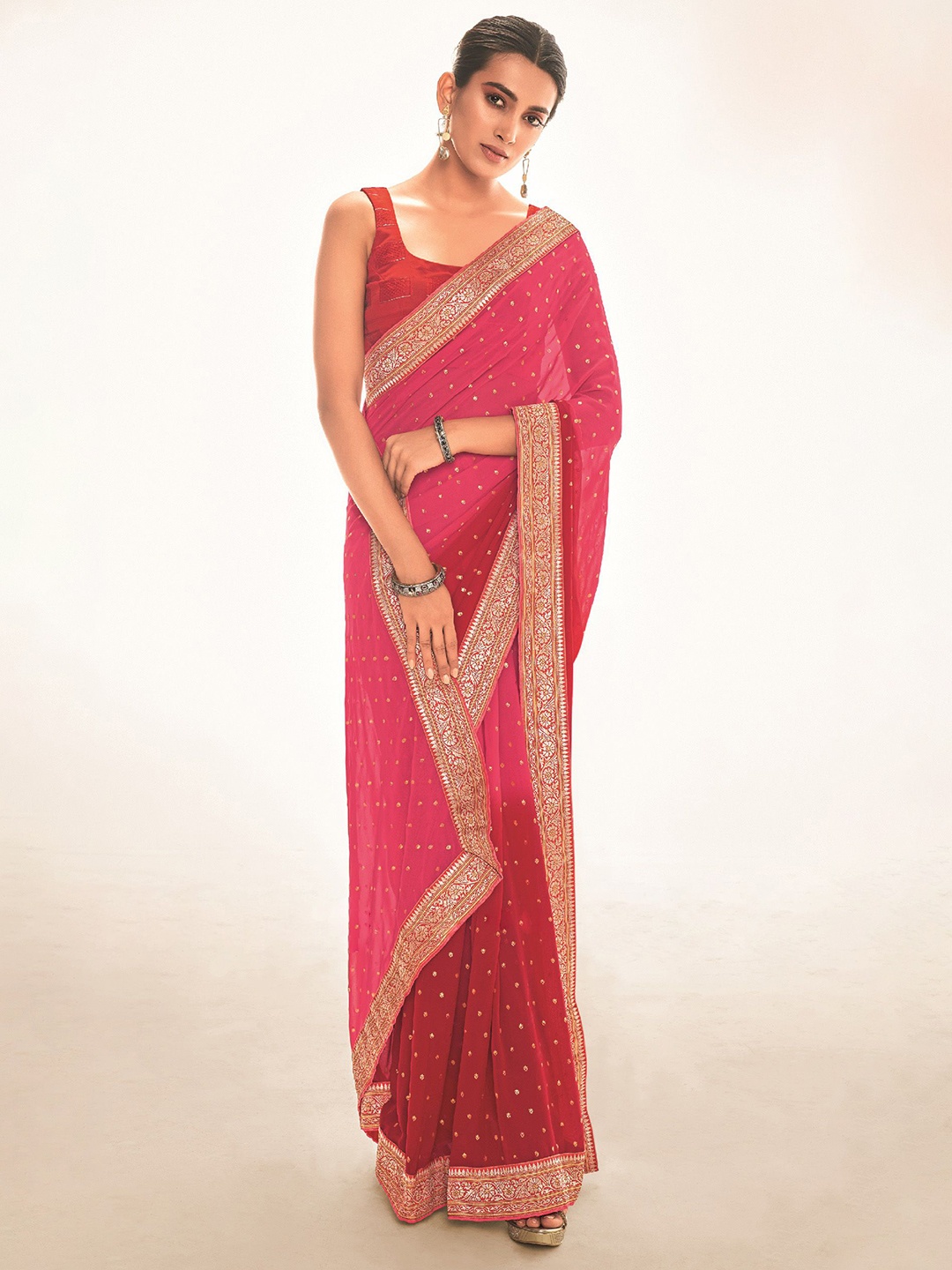 

Mitera Embellished Embroidered Saree, Pink