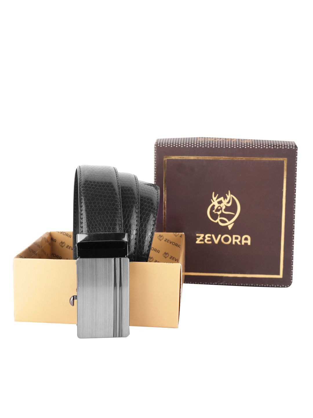 

ZEVORA Men Solid Leather Belt, Black