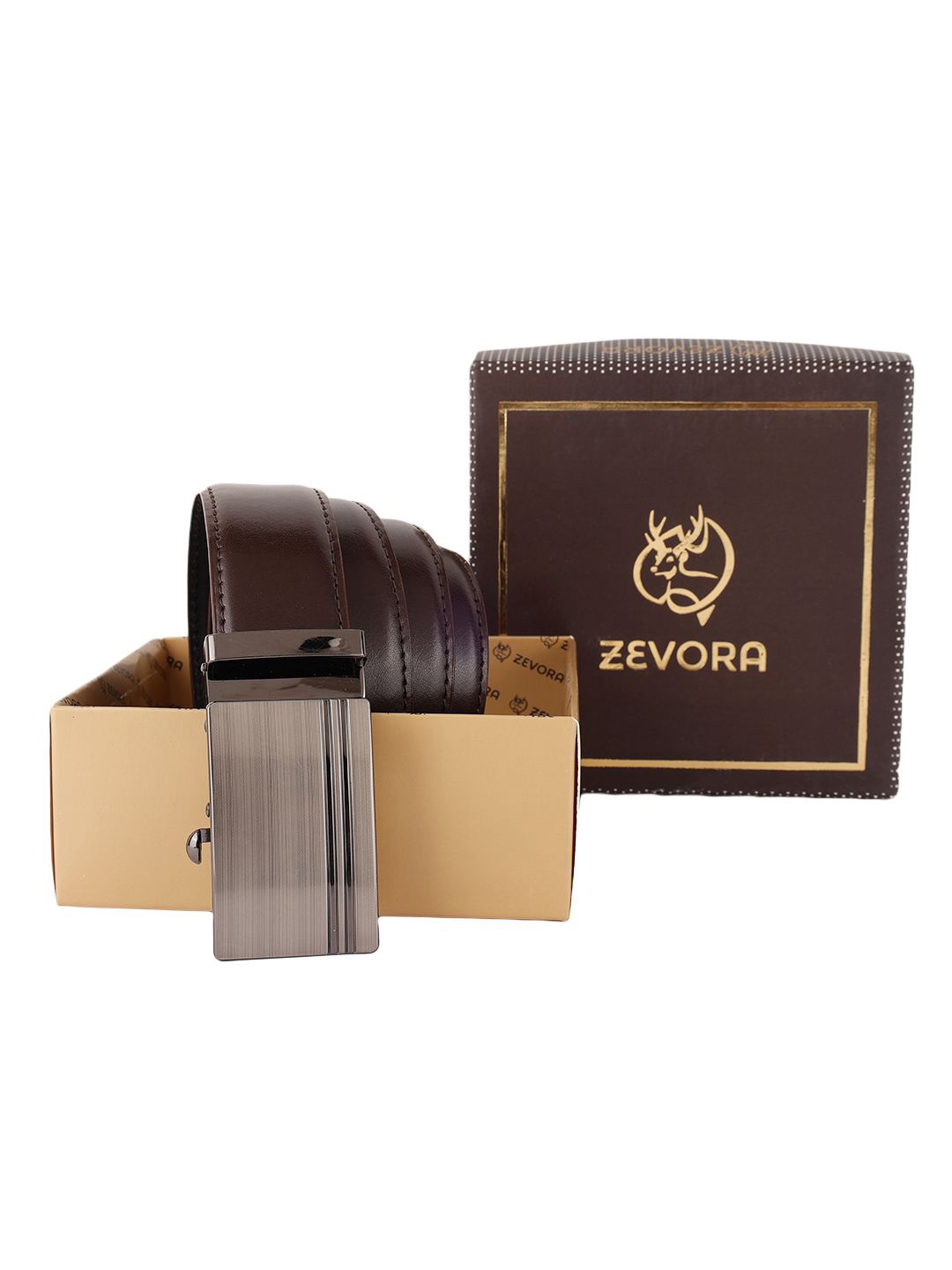 

ZEVORA Men Solid Leather Belt, Brown
