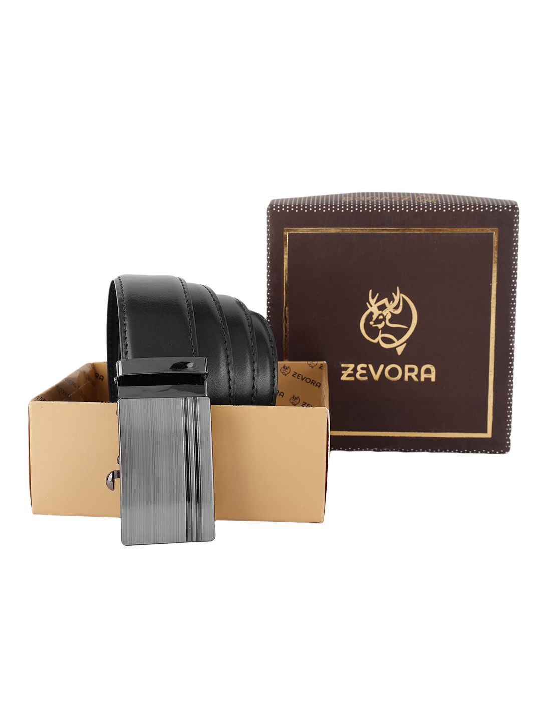 

ZEVORA Men Leather Solid Belt, Black