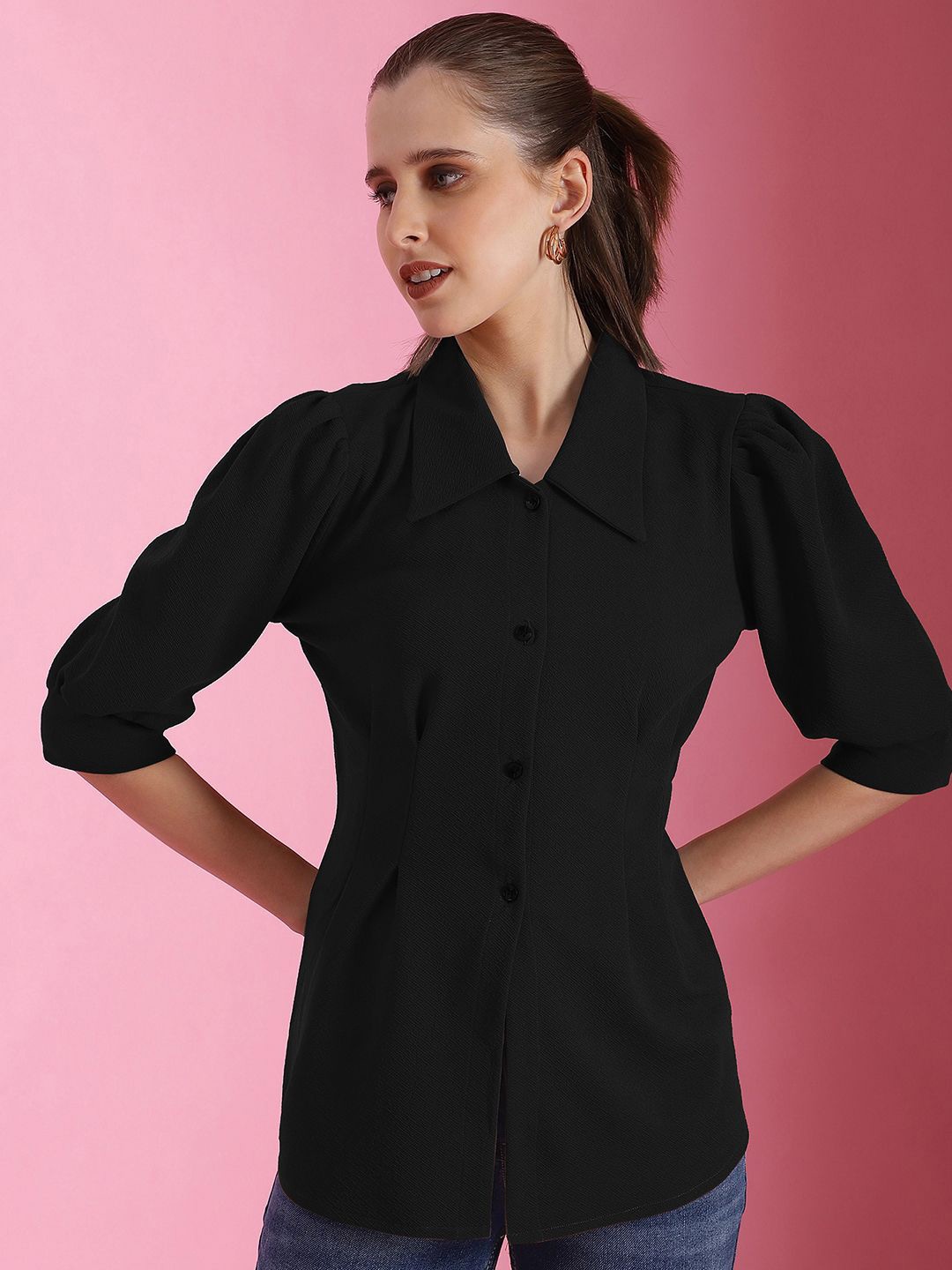 

Selvia Women Relaxed Opaque Casual Shirt, Black