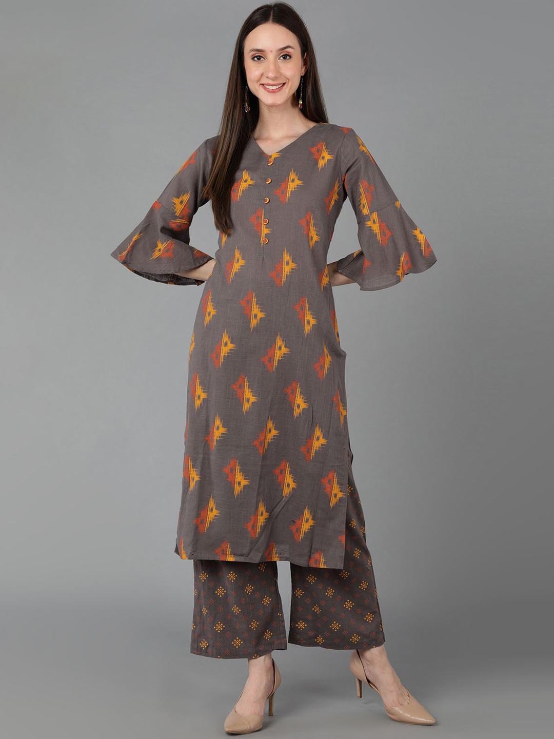 

KALINI Women Printed Regular Pure Cotton Kurta with Palazzos, Taupe