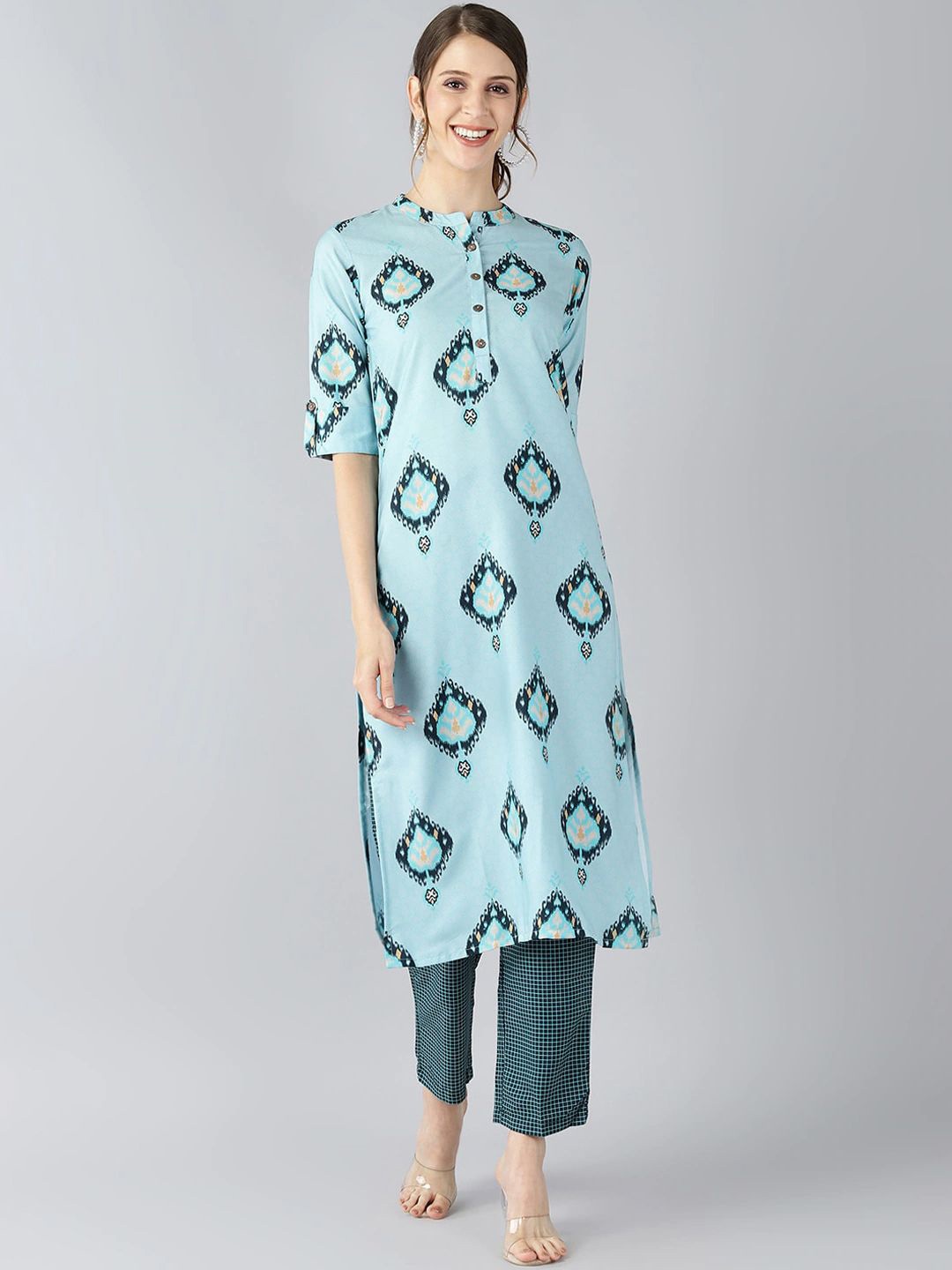 

KALINI Women Ethnic Motifs Printed Regular Kurta with Trousers, Blue