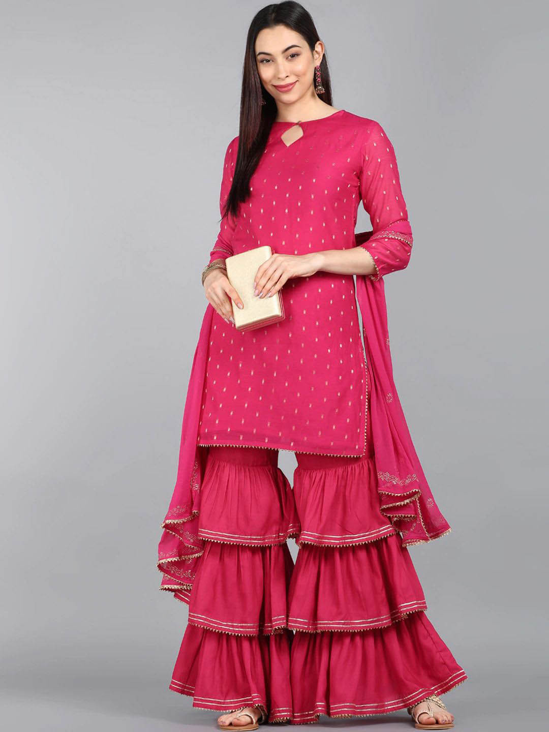 

KALINI Women Regular Kurta with Sharara & With Dupatta, Pink