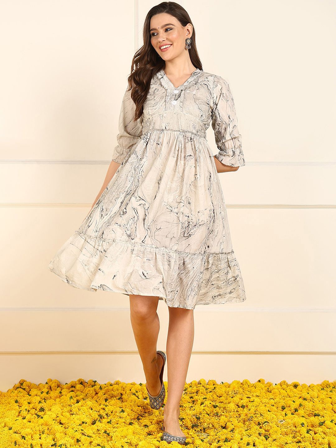 

KALINI Floral Print Fit & Flare Dress, Grey